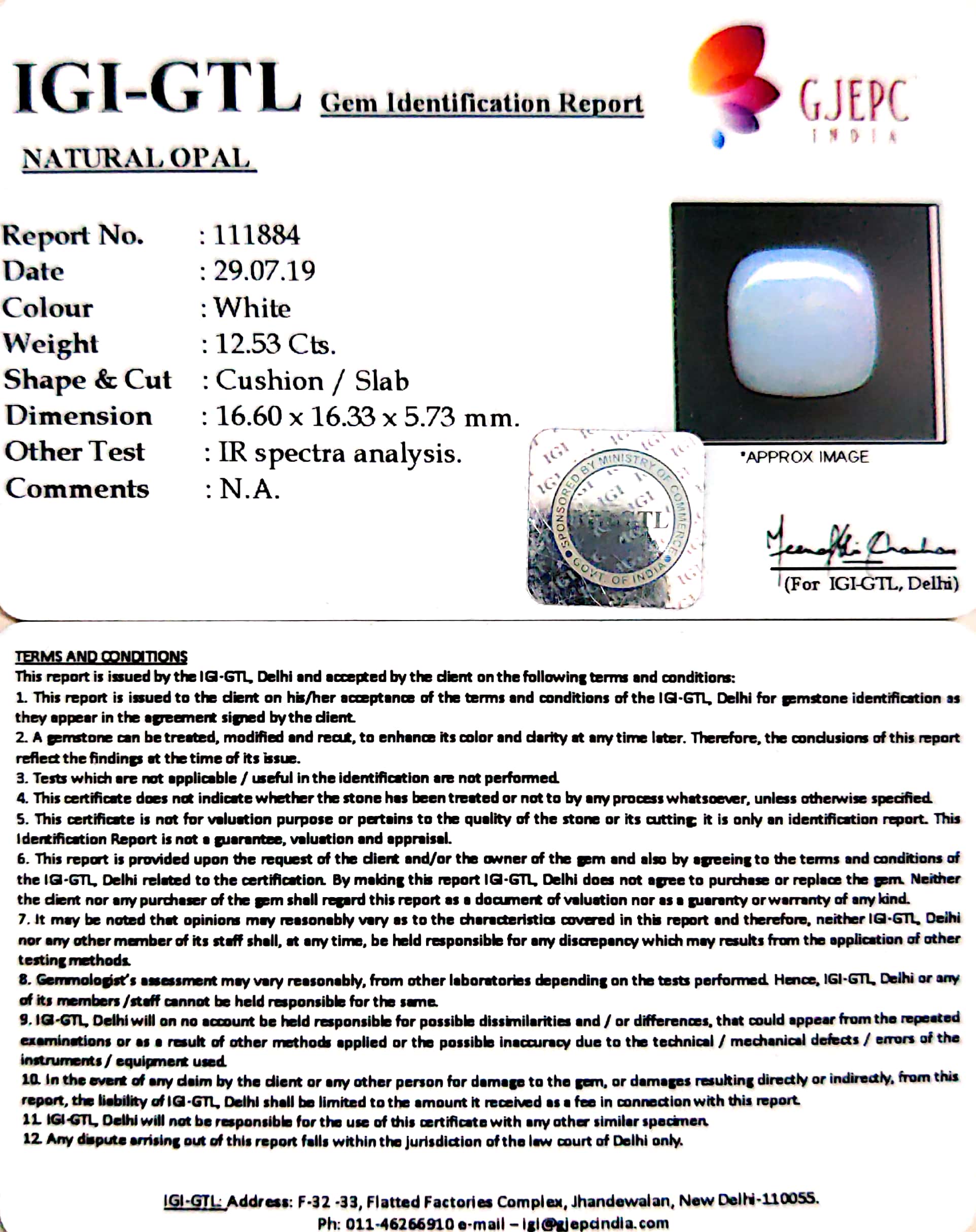 13.92 Ratti Natural Opal with Govt. Lab Certificate-(610)