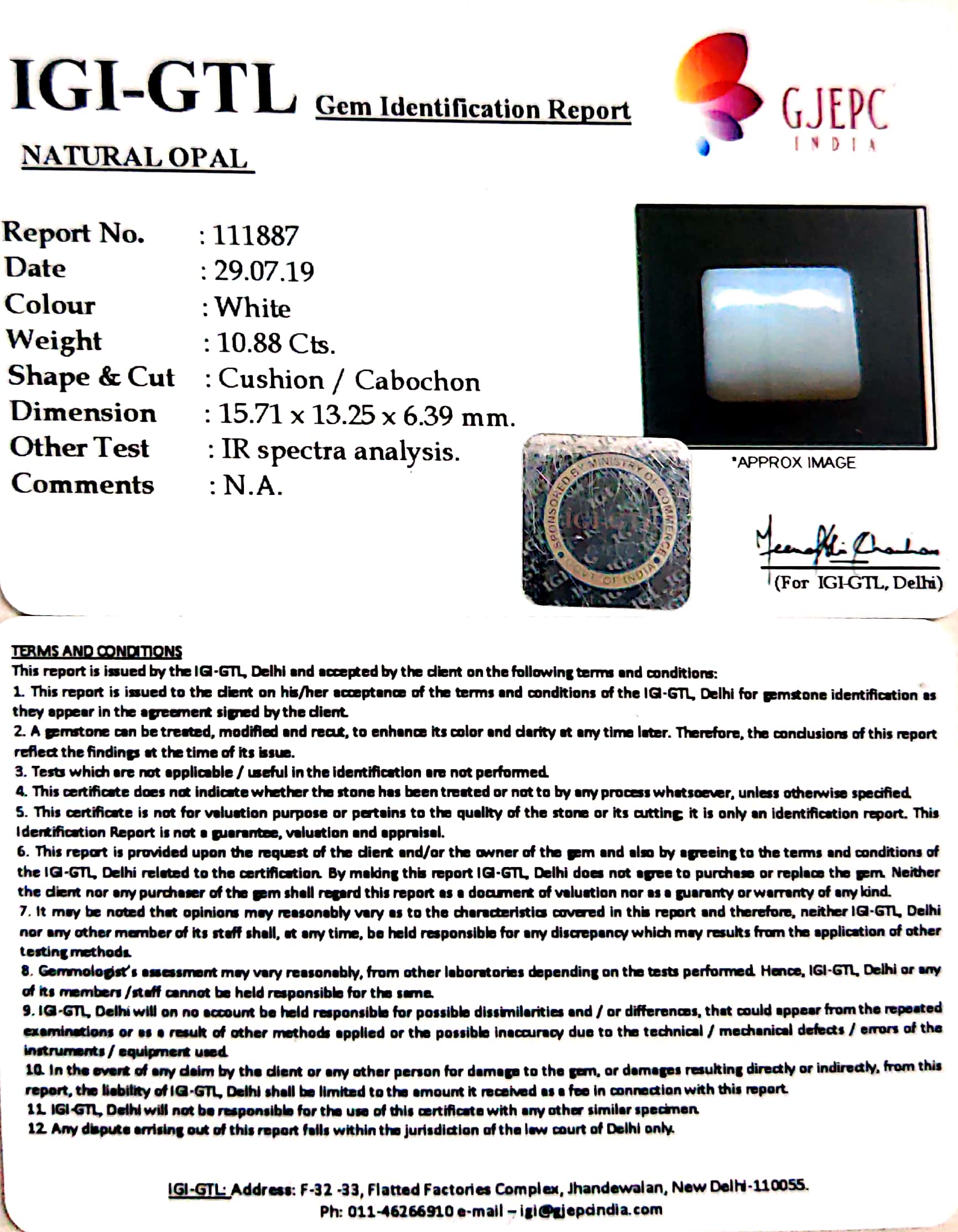 12.09 Ratti Natural Opal with Govt. Lab Certificate-(610)