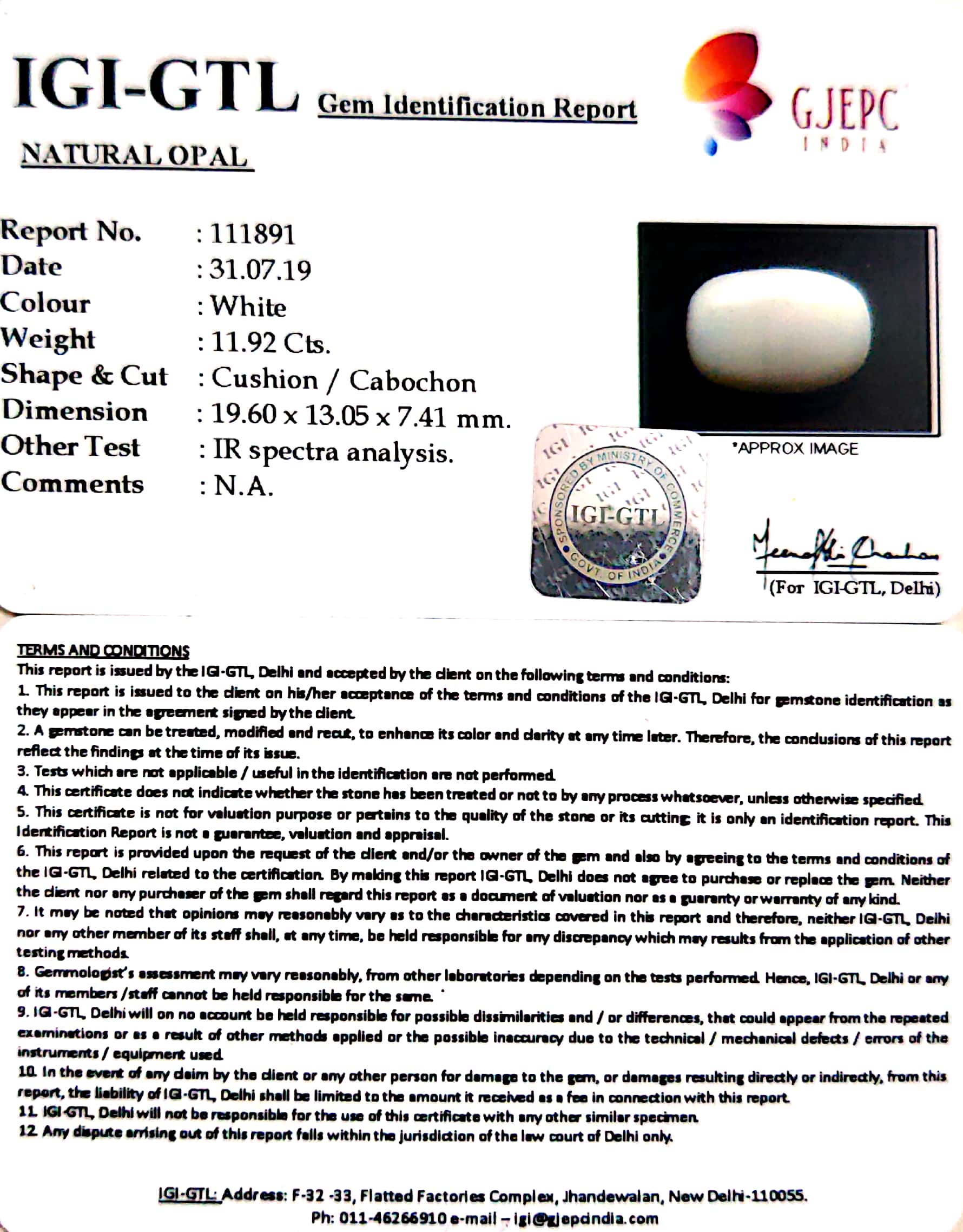 13.24 Ratti Natural Opal with Govt. Lab Certificate-(610)