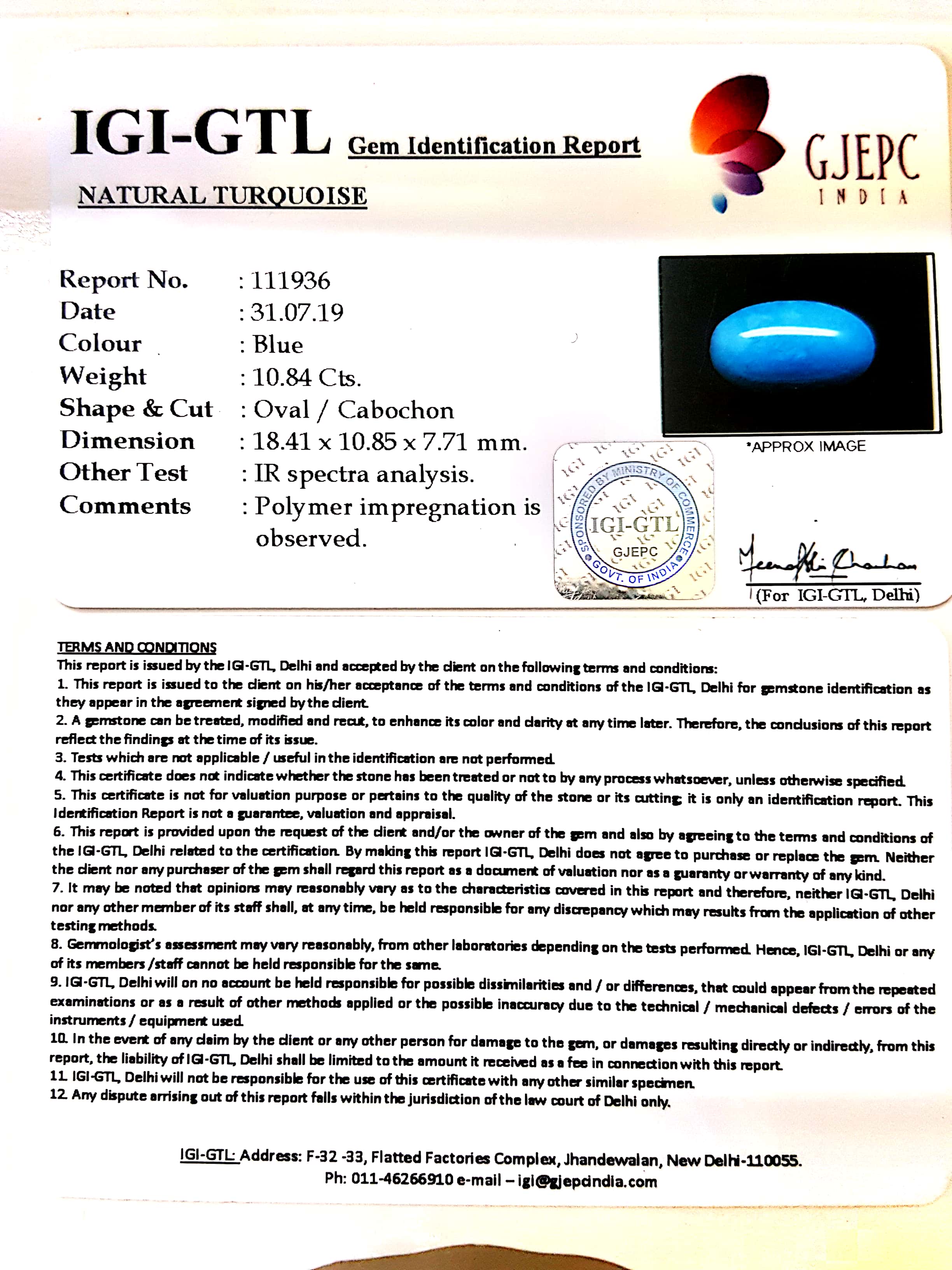12.04 Ratti Irani Turouoise With Govt. Lab Certificate-(610)