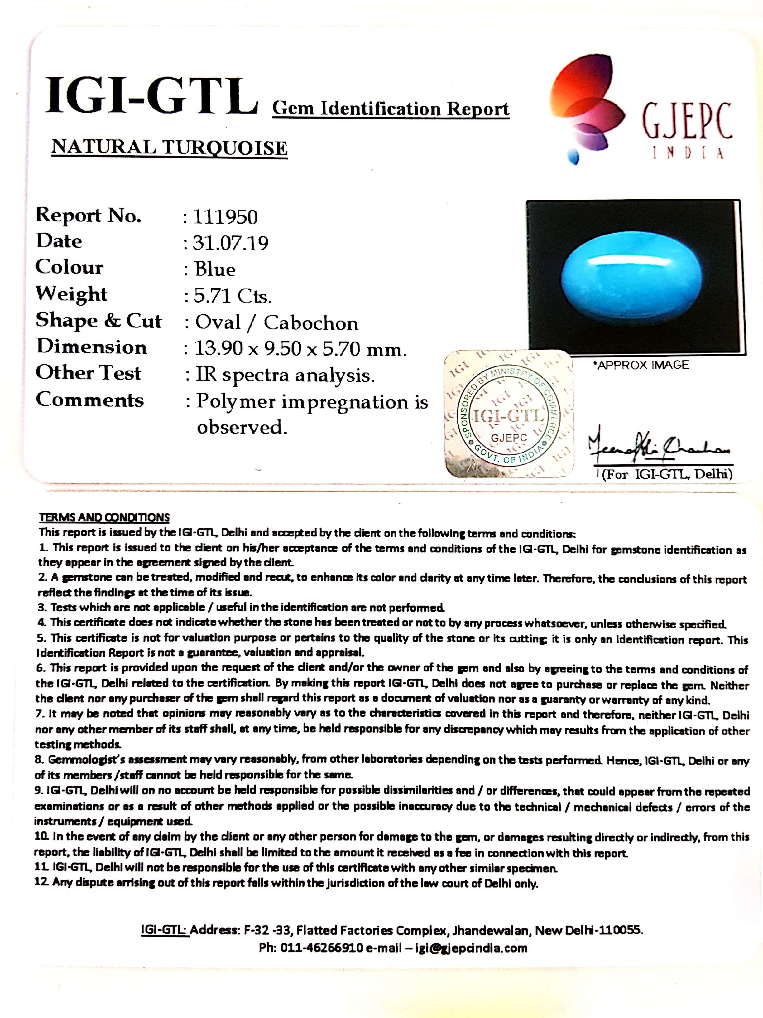 6.34 Ratti Irani Turquoise With Govt. Lab Certificate-(610)