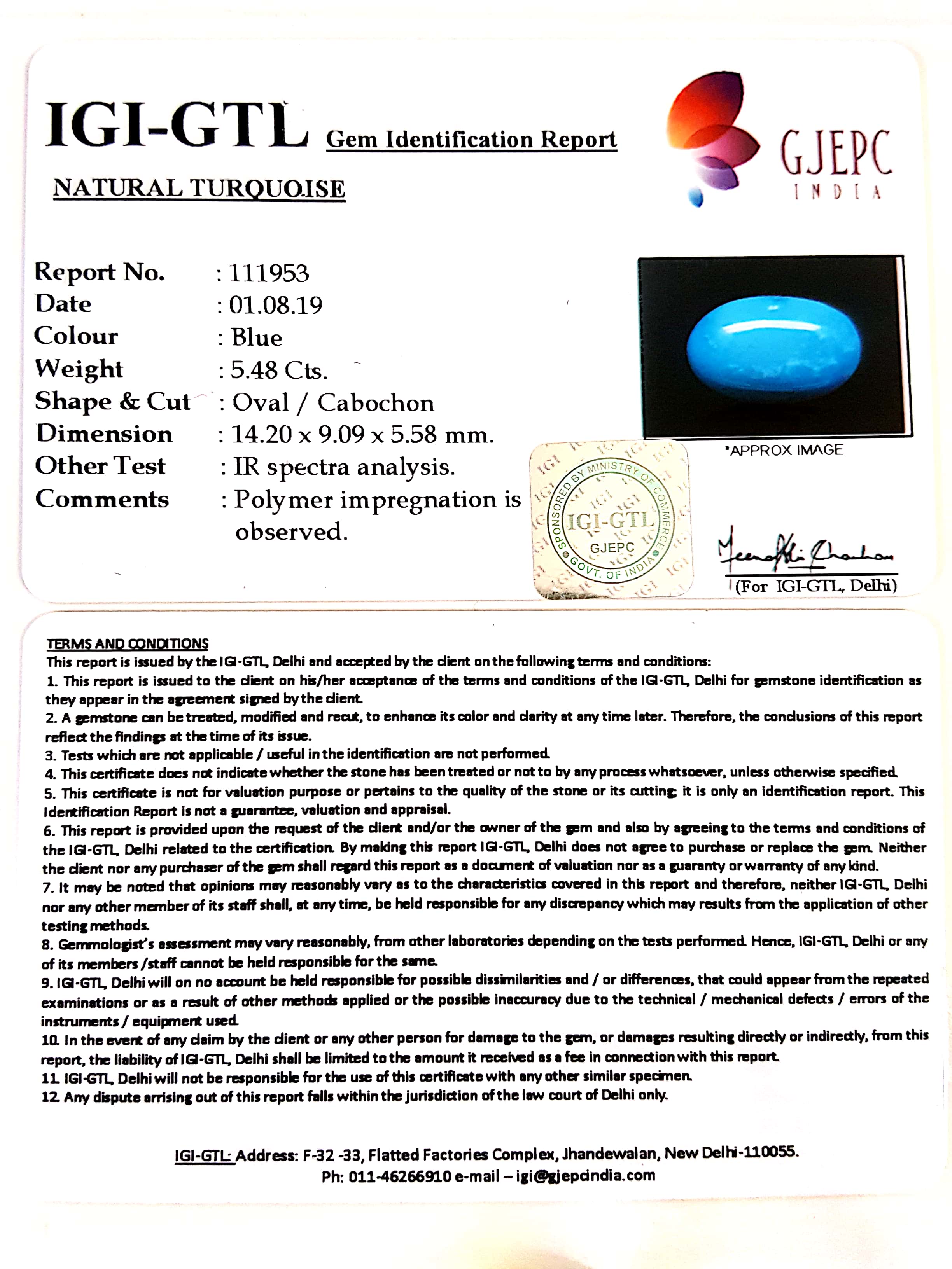 6.09 Ratti Irani Turquoise With Govt. Lab Certificate-(610)