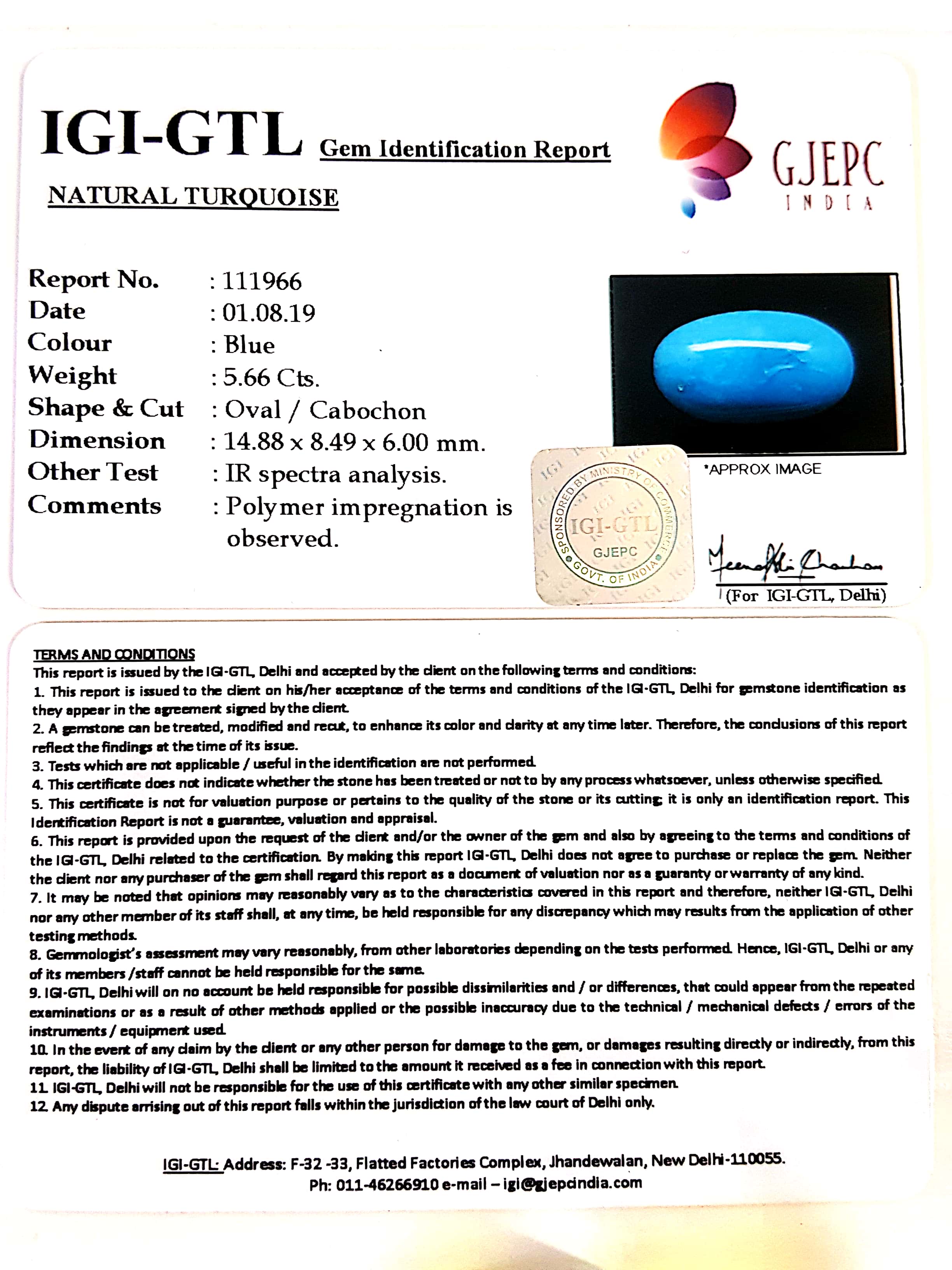 6.29 Ratti Irani Turquoise With Govt. Lab Certificate-(610)