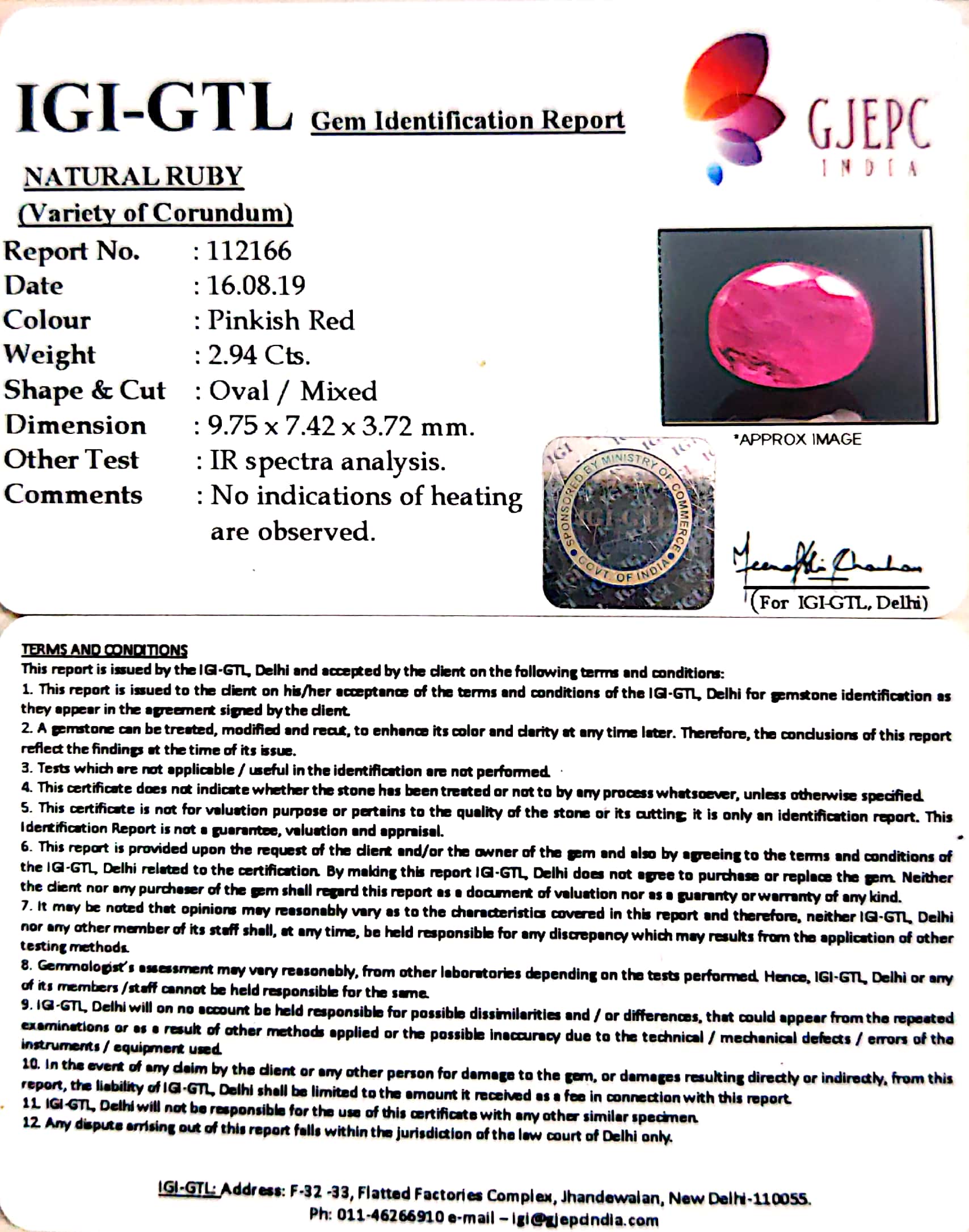 3.27 Ratti Natural Mozambique Ruby with Govt. Lab Certificate-(16650)