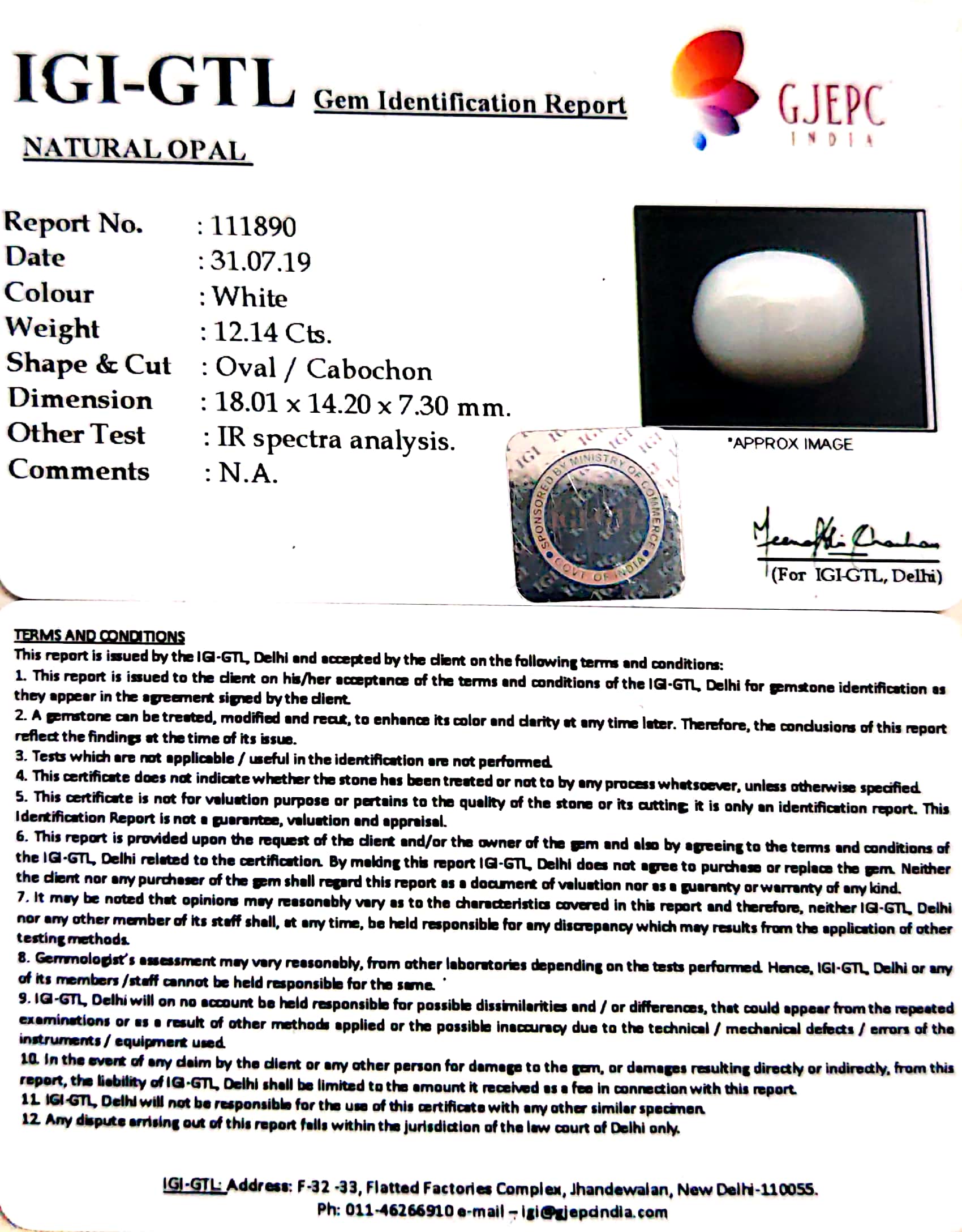 13.49 Ratti Natural Opal with Govt. Lab Certificate-(610)