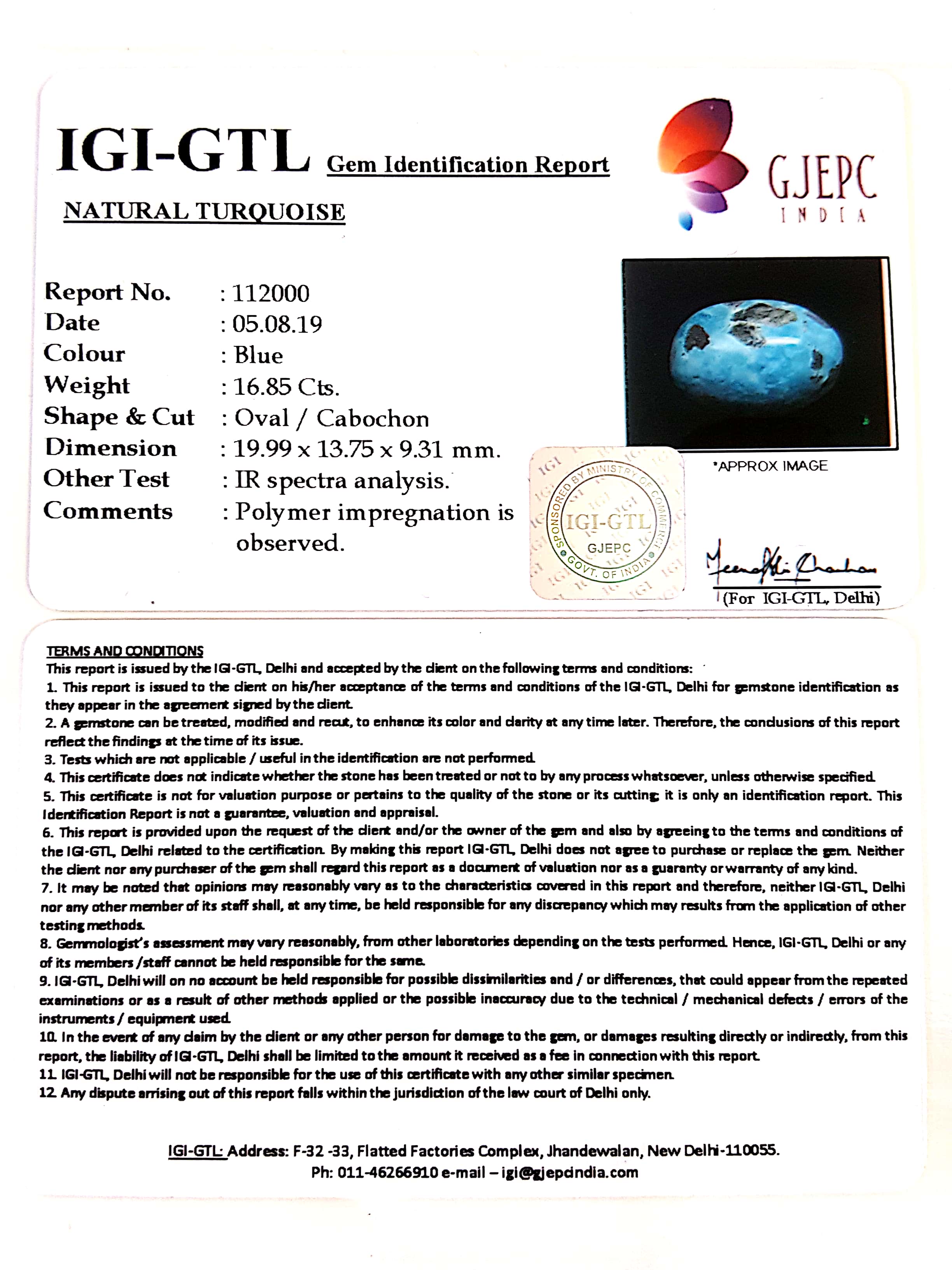 18.72 Ratti Irani Turquoise  With Govt. Lab Certificate-(1221)