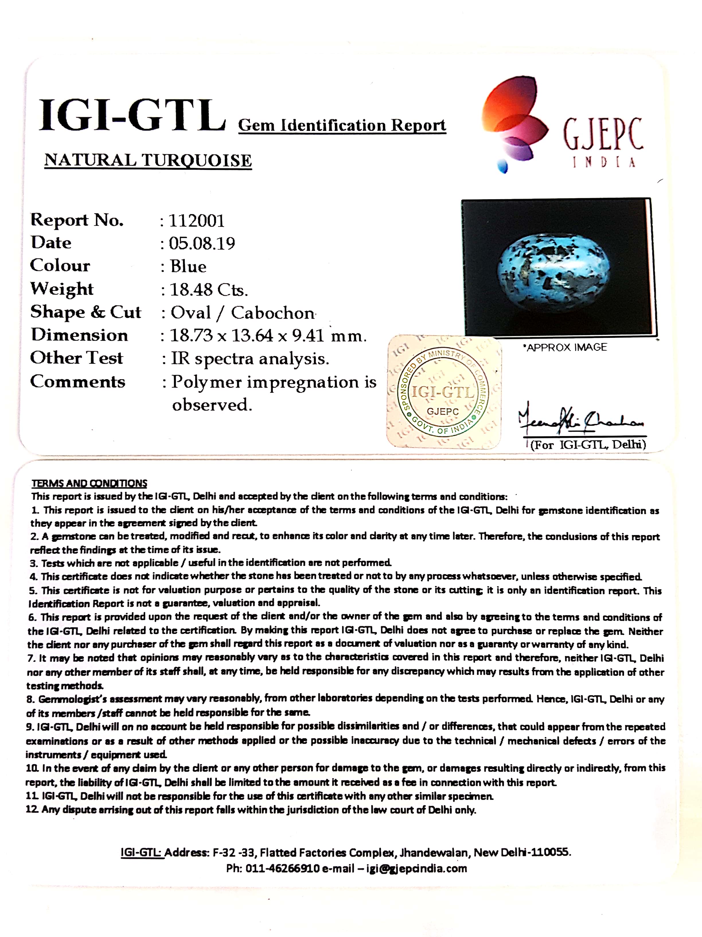 20.53 Ratti Irani Turquoise  With Govt. Lab Certificate-(1221)