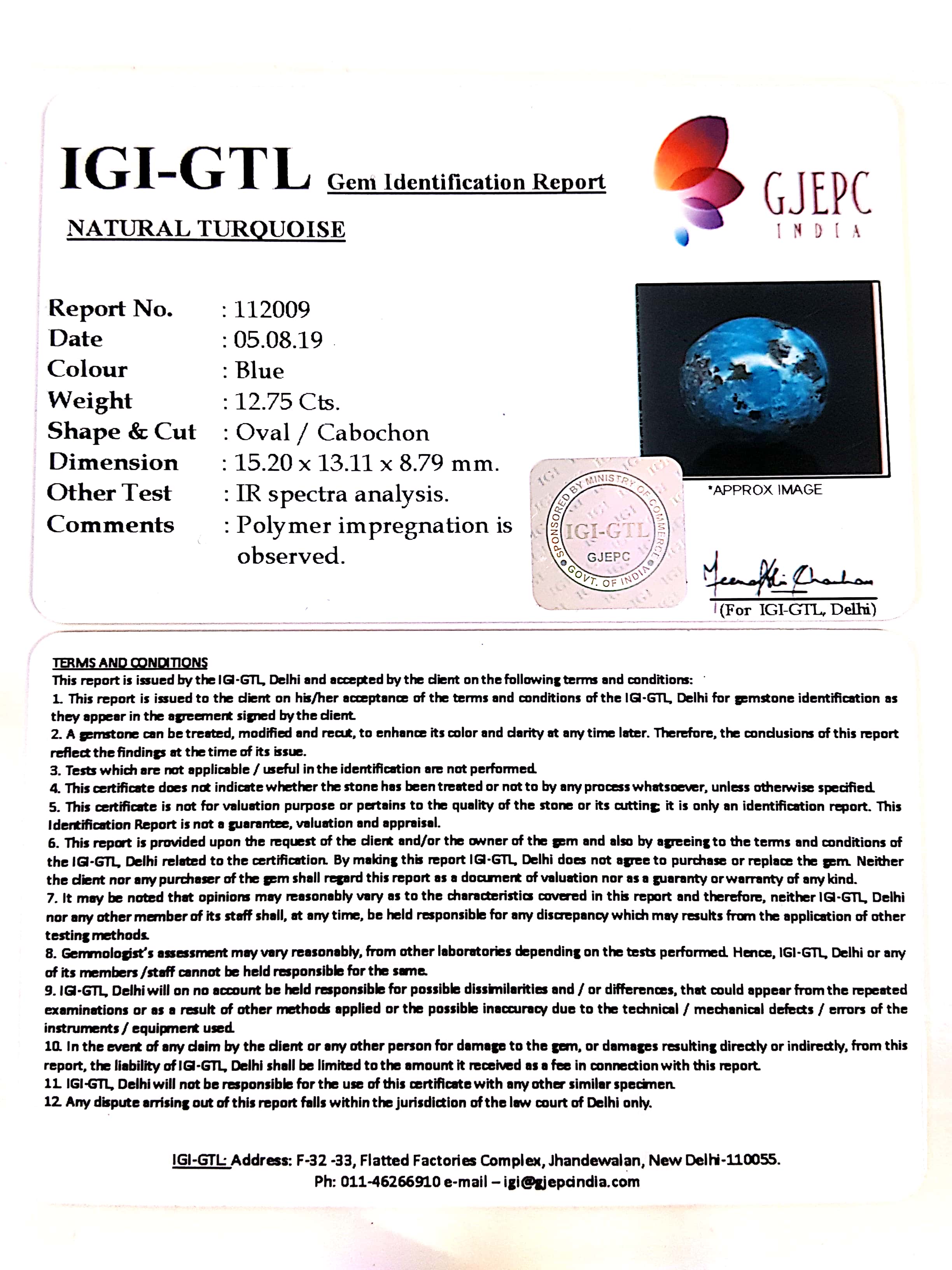 14.17 Ratti Irani Turquoise  With Govt. Lab Certificate-(1221)