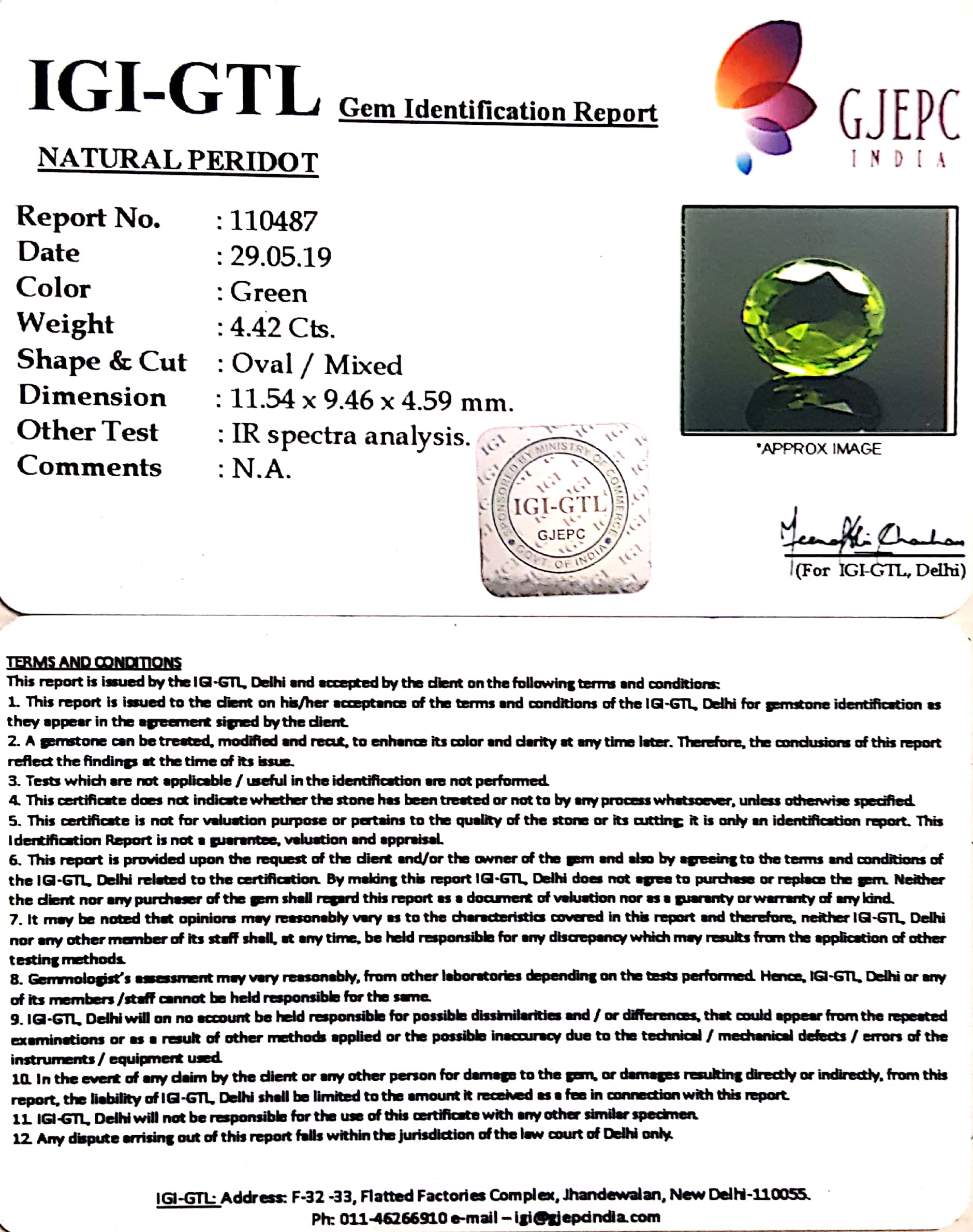 4.91 Ratti Natural Peridot With Govt.Lab Certificate-(4551)