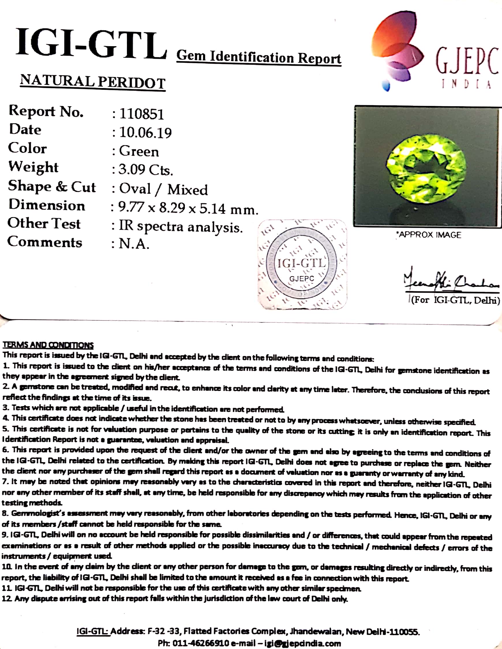 3.43 Ratti Natural Peridot With Govt.Lab Certificate-(4551)
