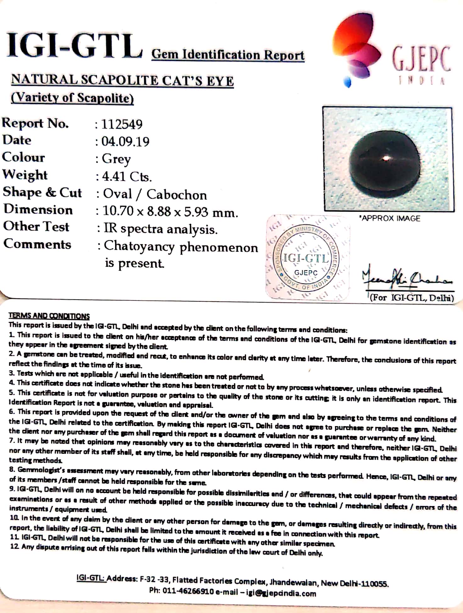 4.90 Ratti Natural Scapolite Cat^s Eye with Govt. Lab Certified-(1221)