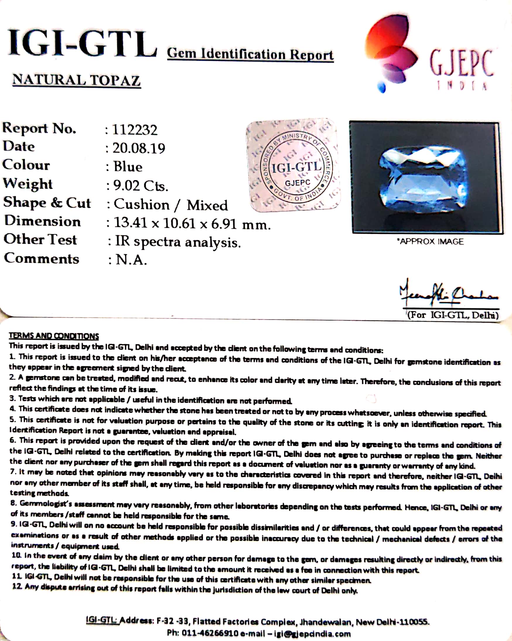 10.02 Ratti Blue Topaz with Govt Lab Certificate-(1665)