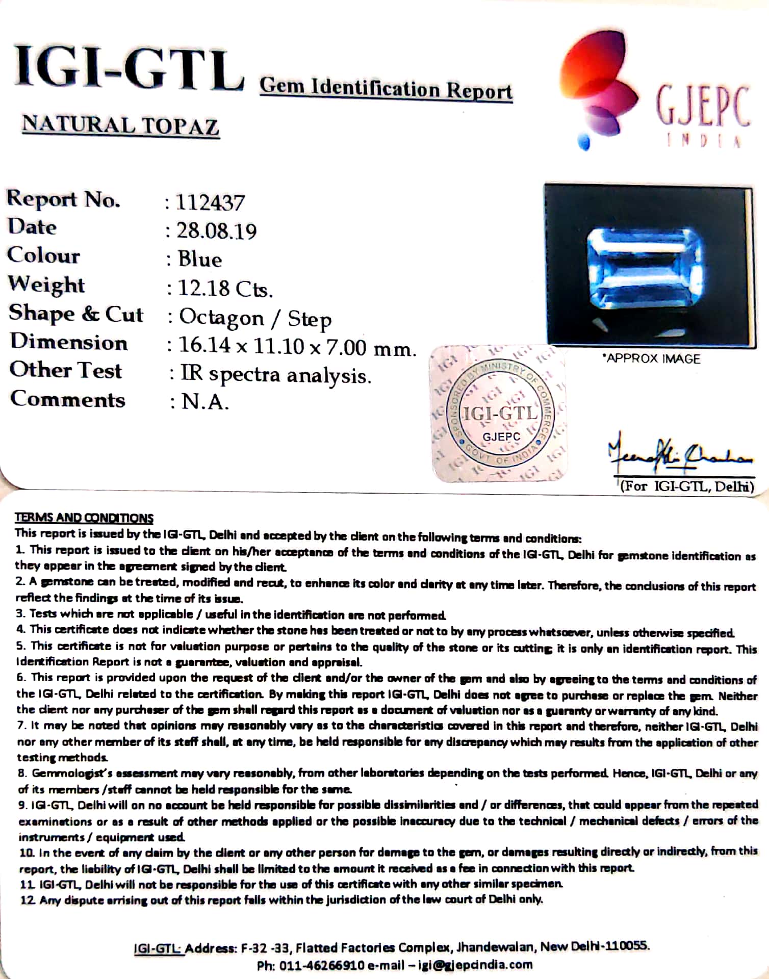 13.53 Ratti Blue Topaz with Govt Lab Certificate-(1221)