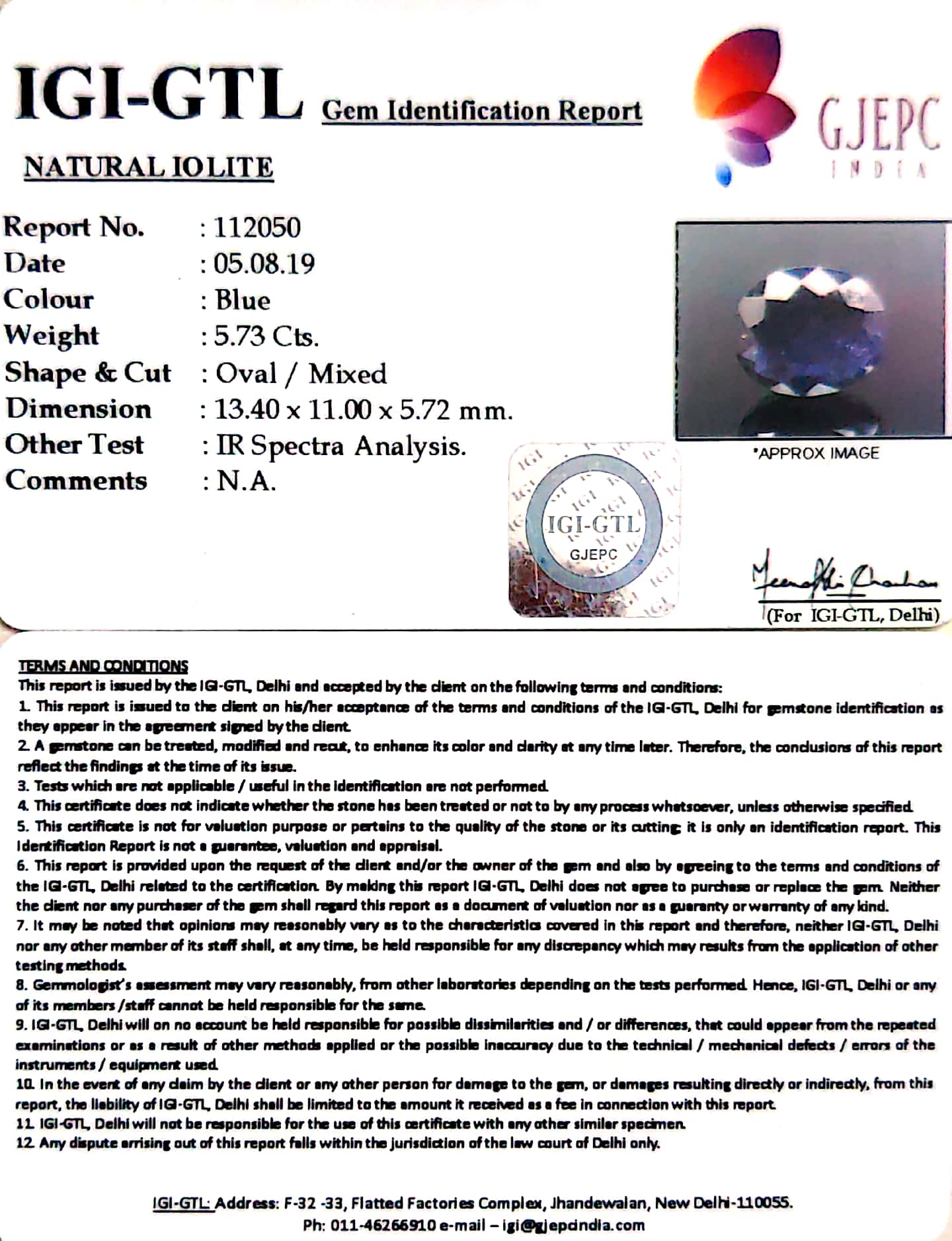 6.37 Ratti Natural Iolite With Govt. Lab Certificate-(1221)
