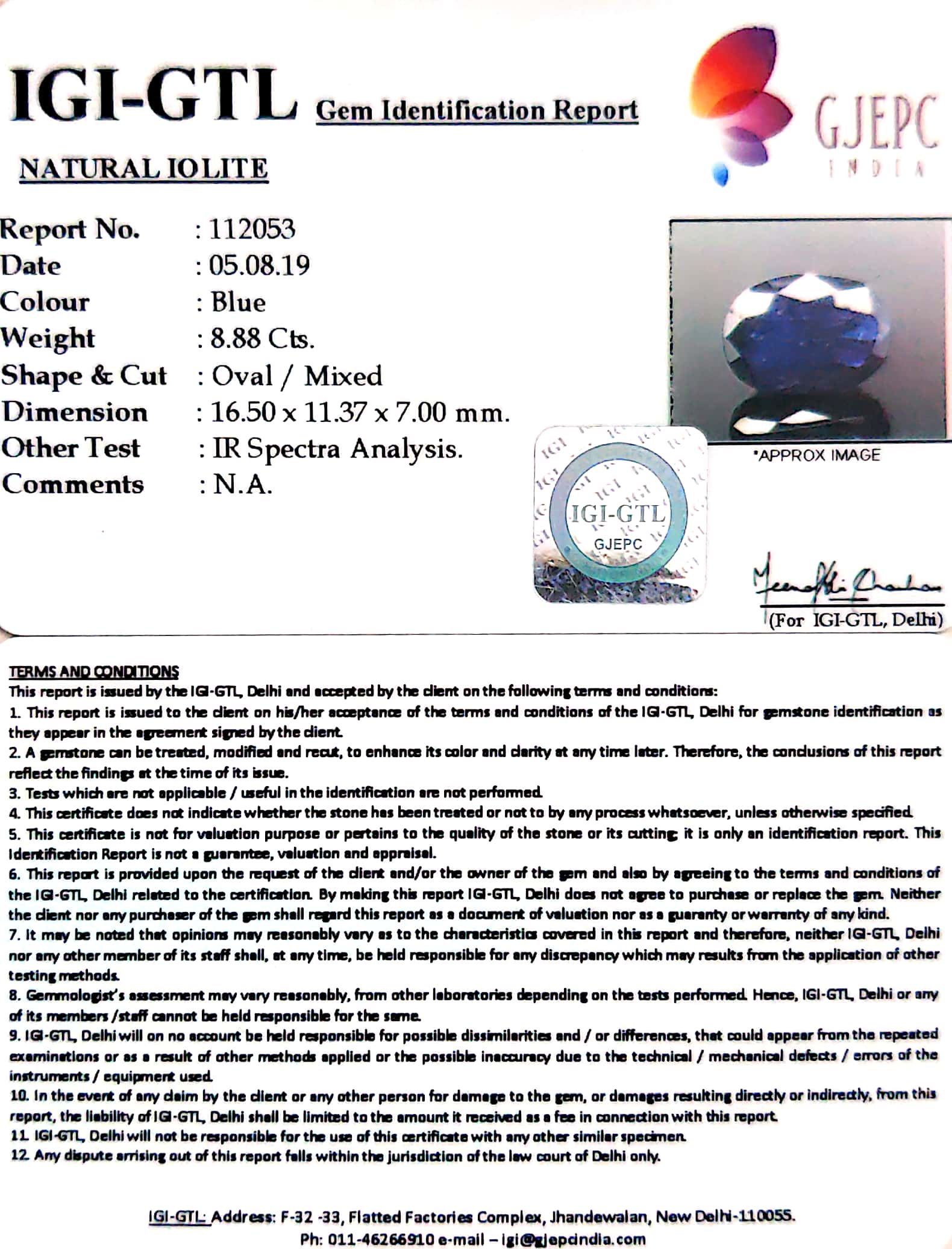 9.87 Ratti Natural Iolite With Govt. Lab Certificate-(1221)