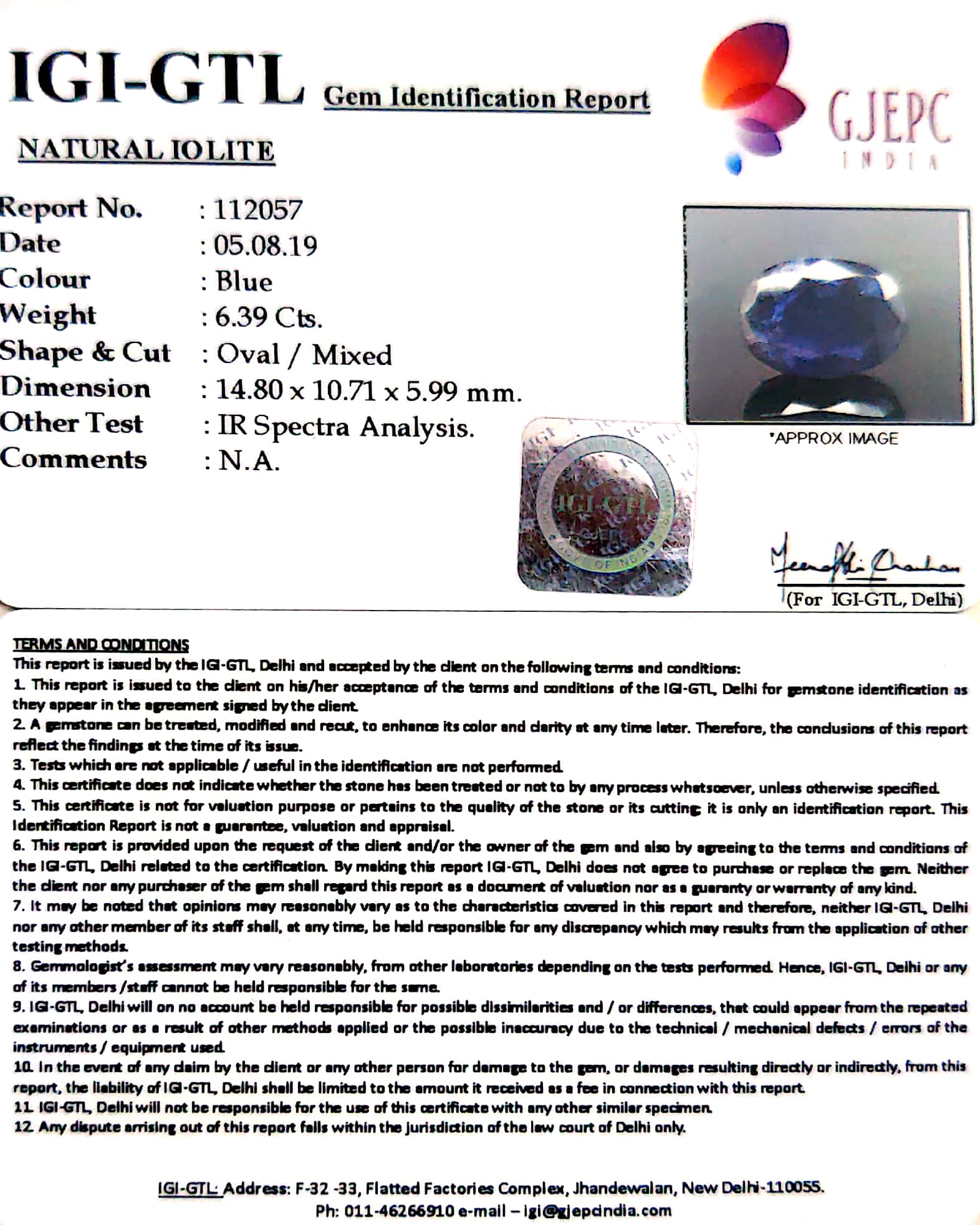 7.10 Ratti Natural Iolite With Govt. Lab Certificate-(1221)