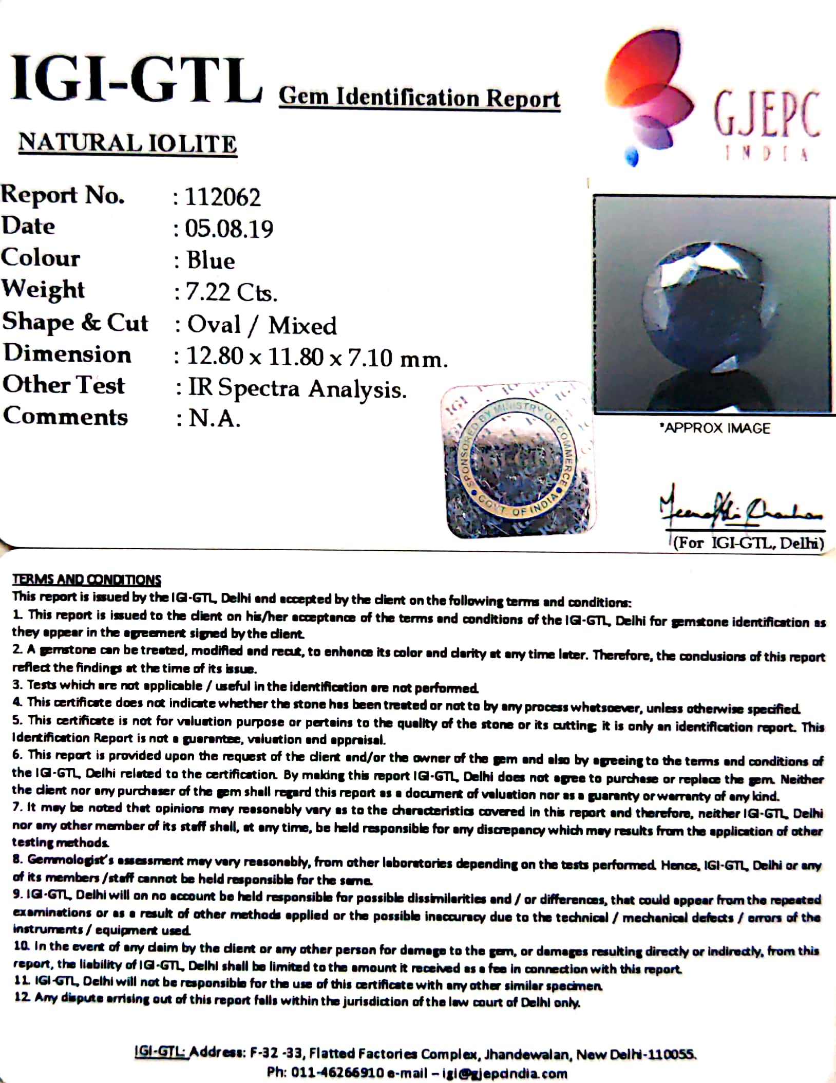 8.02 Ratti Natural Iolite With Govt. Lab Certificate-(610)