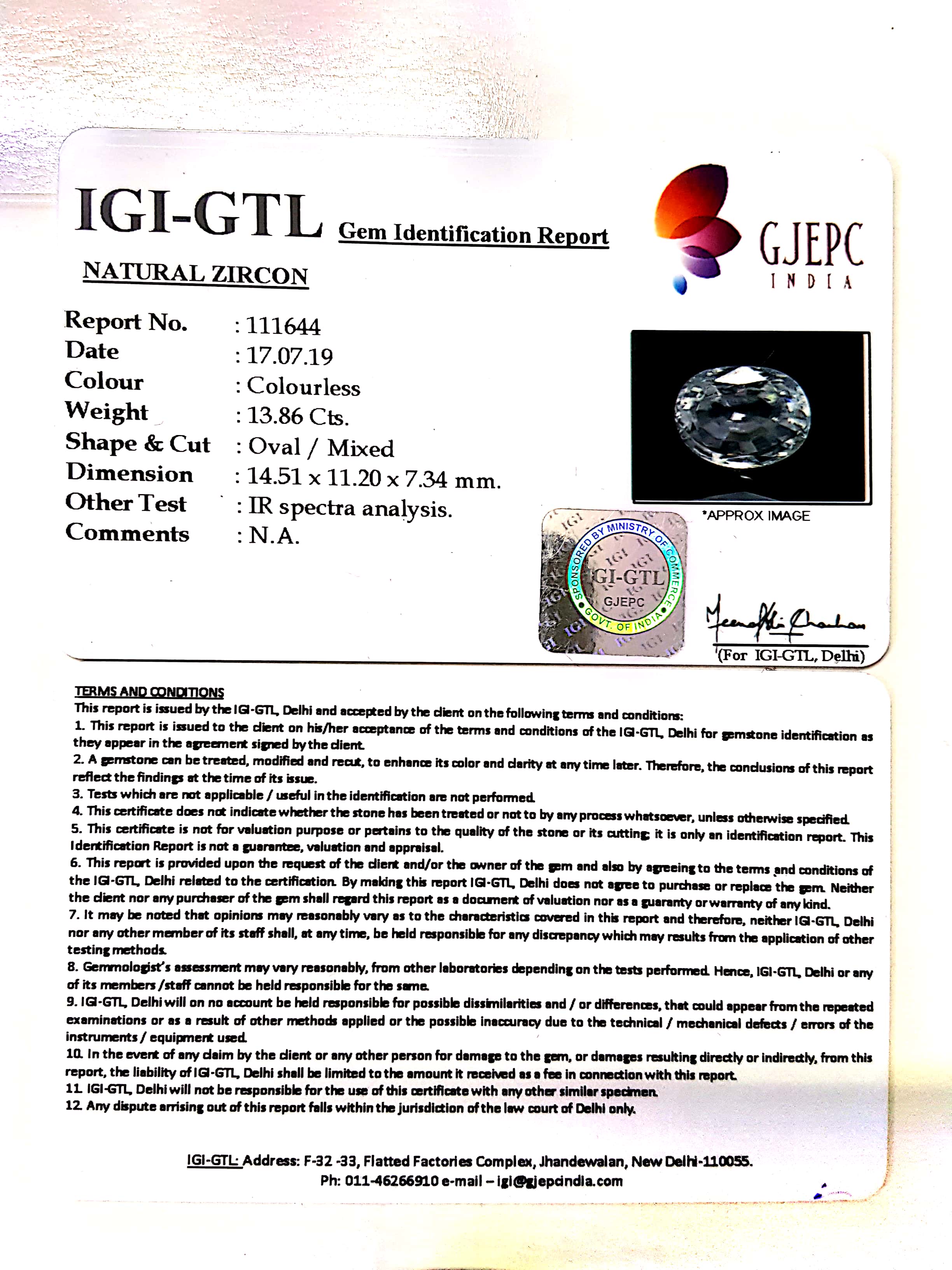 15.40 Ratti Natural Zircon With Govt. Lab certificate-(4551)