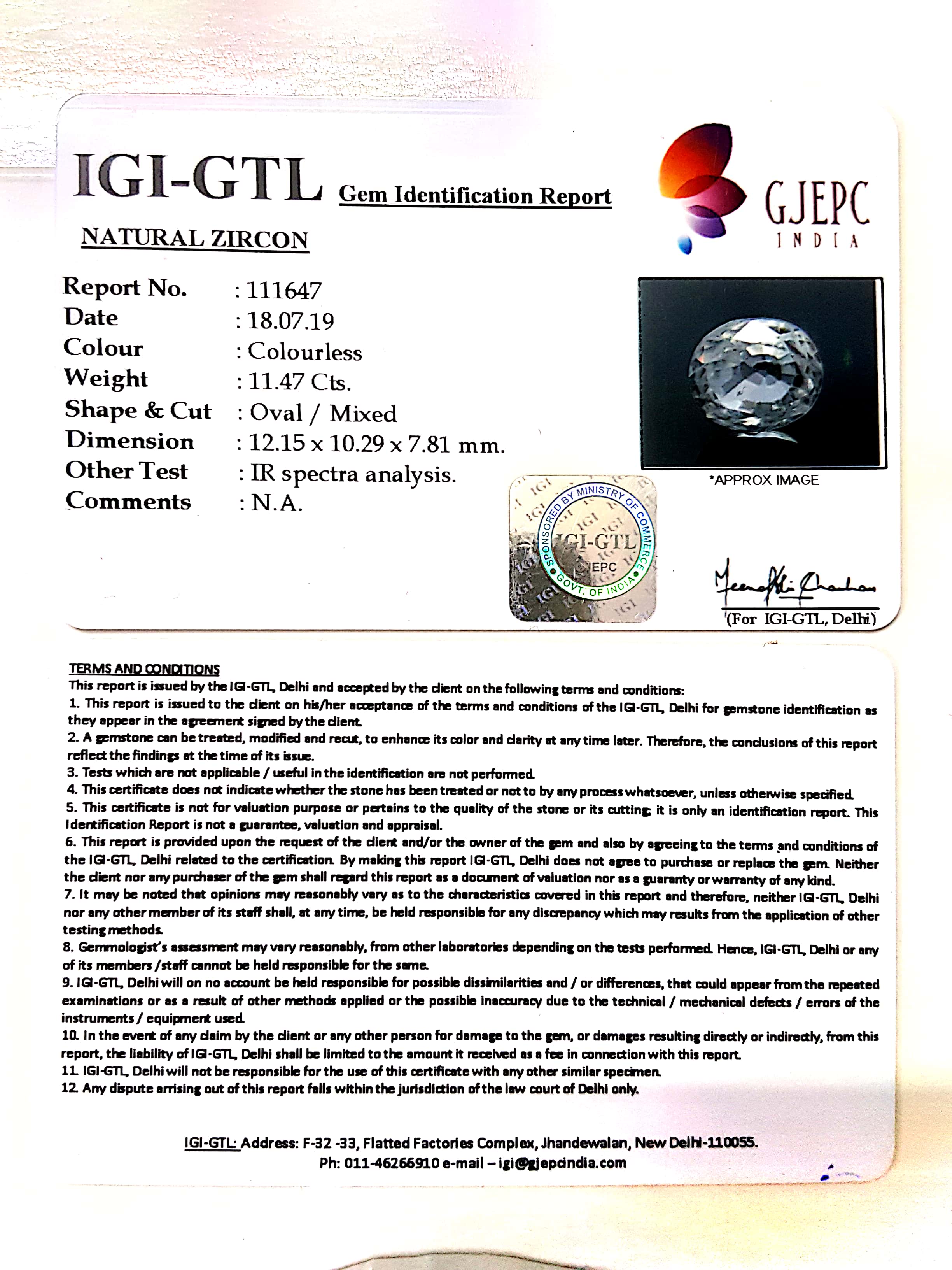 12.74 Ratti Natural Zircon With Govt. Lab certificate-(4551)