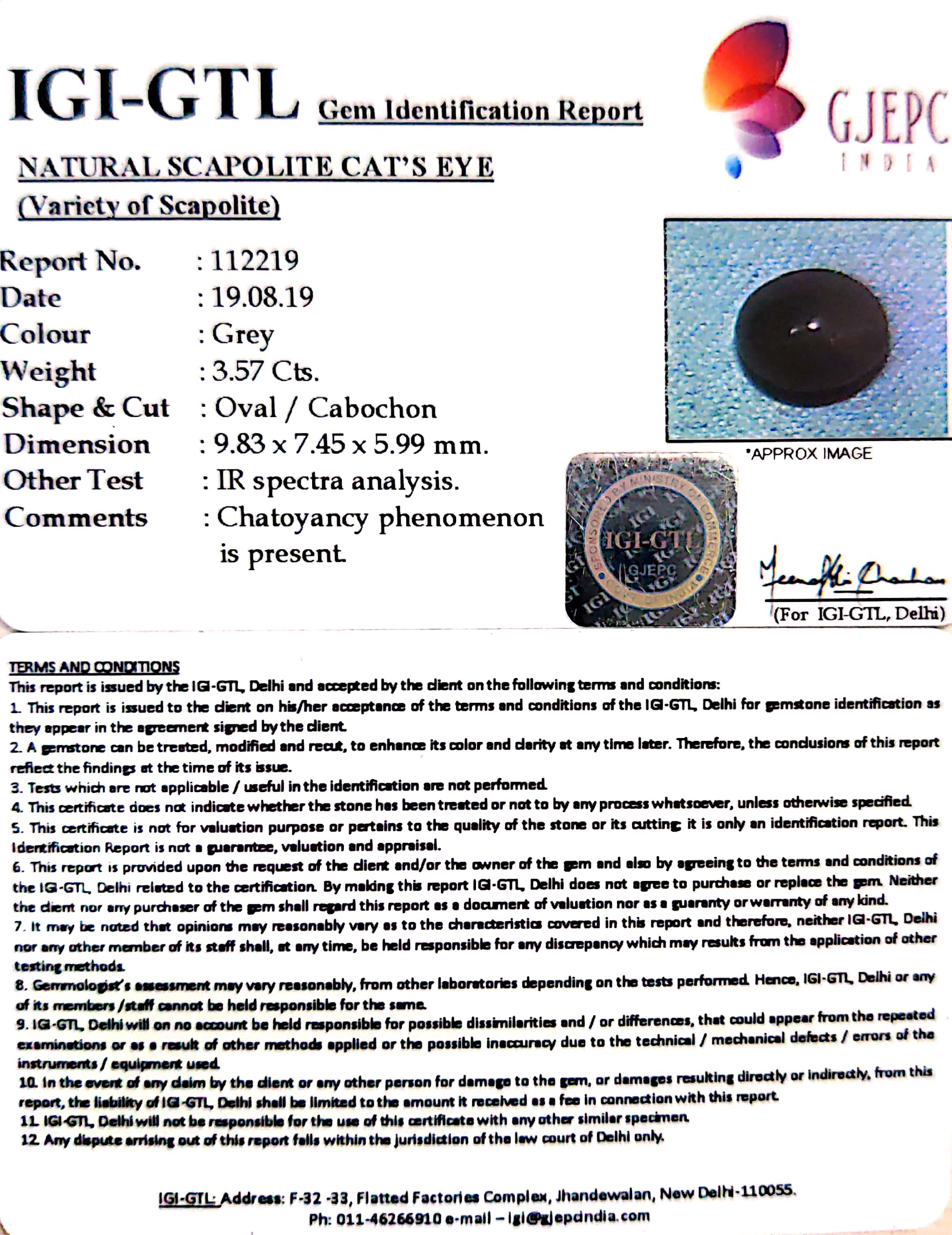 3.97 Ratti Natural Scapolite Cat^s Eye with Govt. Lab Certified-(1221)