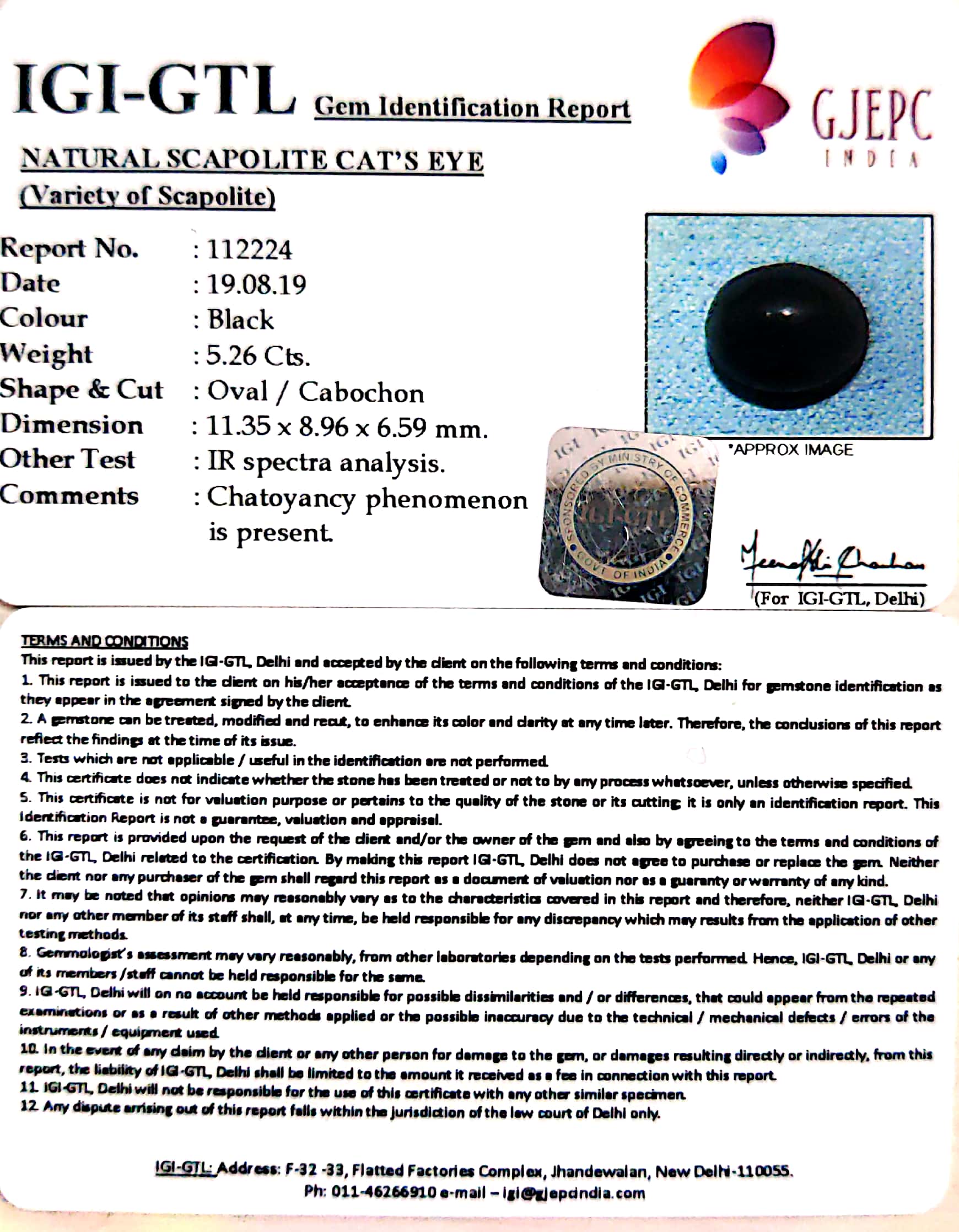 5.84 Ratti Natural Scapolite Cat^s Eye with Govt. Lab Certified-(1221)