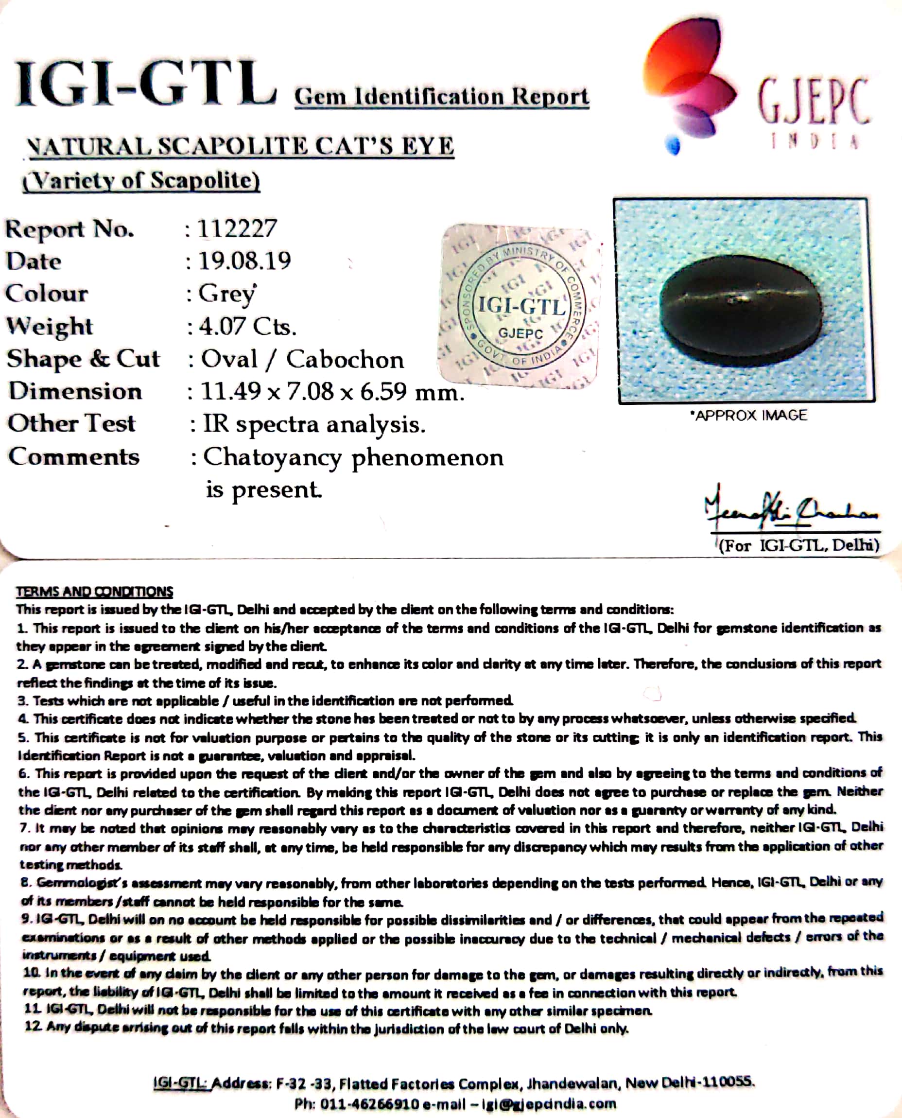 4.52 Ratti Natural Scapolite Cat^s Eye with Govt. Lab Certified-(1221)