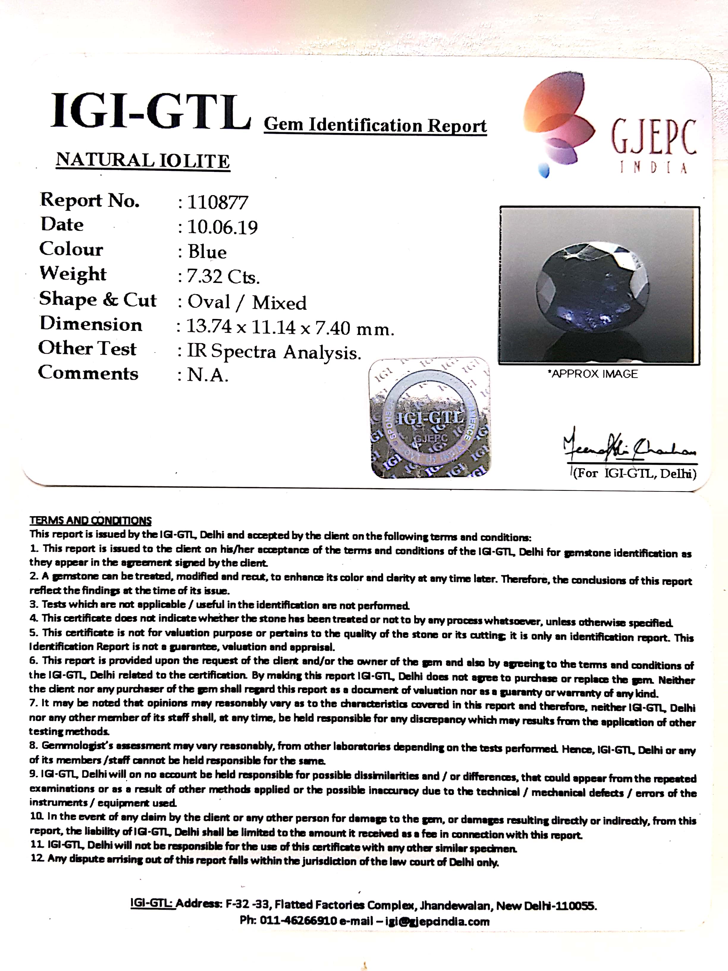 8.13 Ratti Natural Iolite With Govt. Lab Certificate-(610)