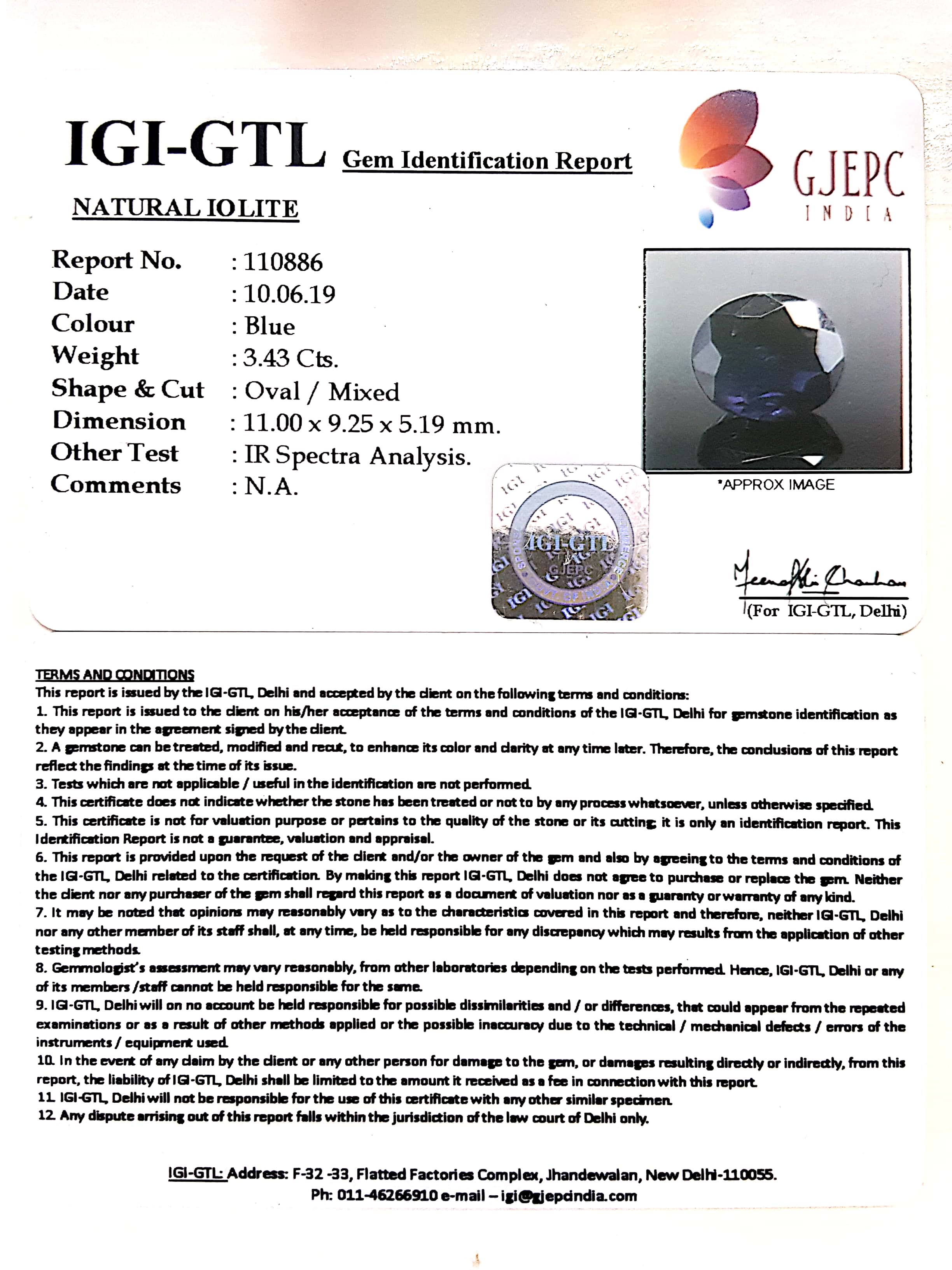 3.81 Ratti Natural Iolite With Govt. Lab Certificate-(1221)