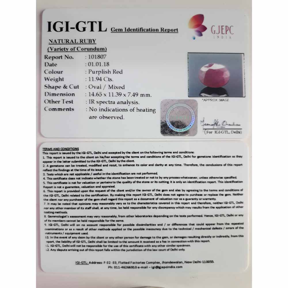 13.27 Ratti  Natural ruby with Govt. Lab Certificate-(3441)