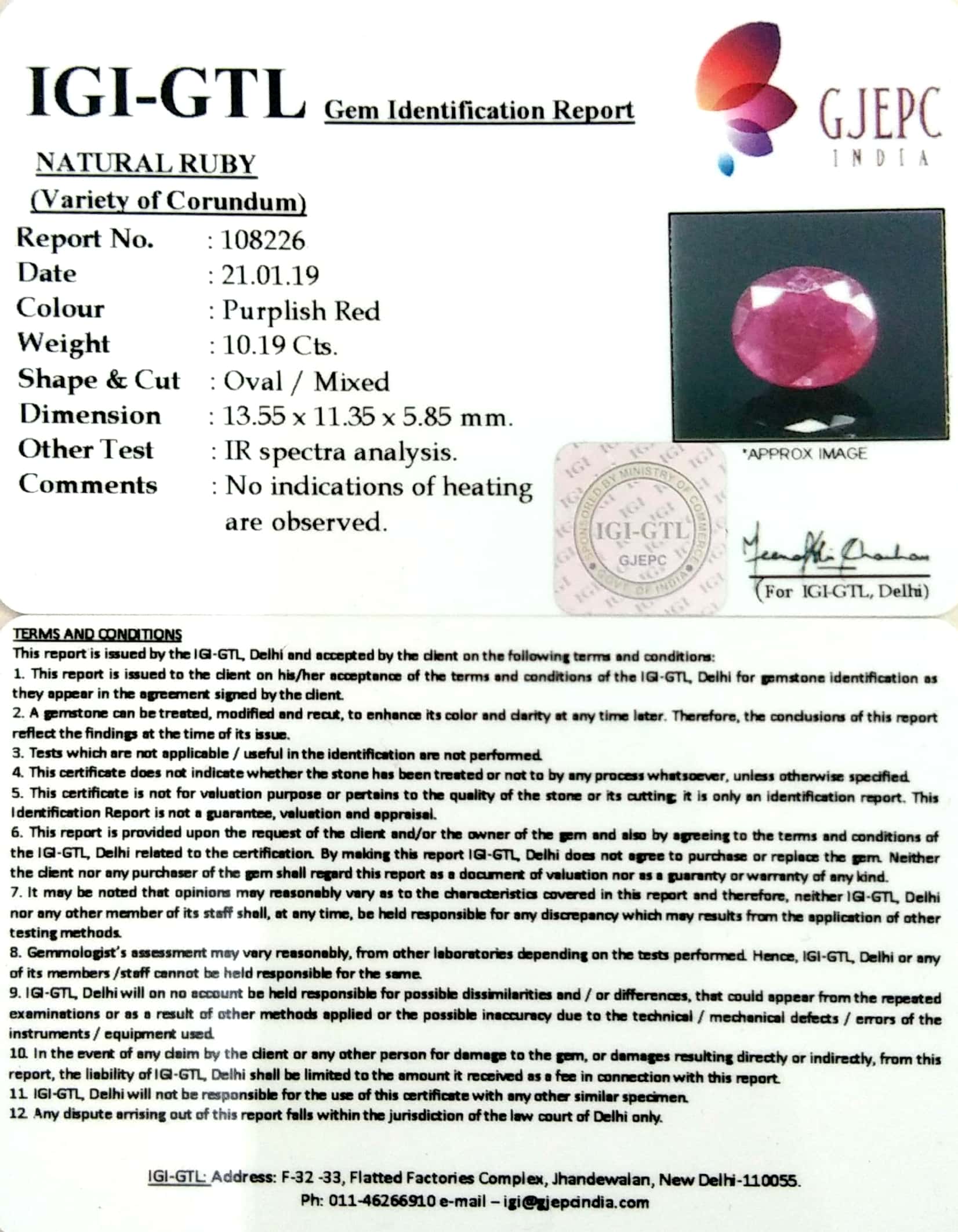 11.32 Ratti Natural New Burma Ruby with Govt Lab Certificate-(3441)