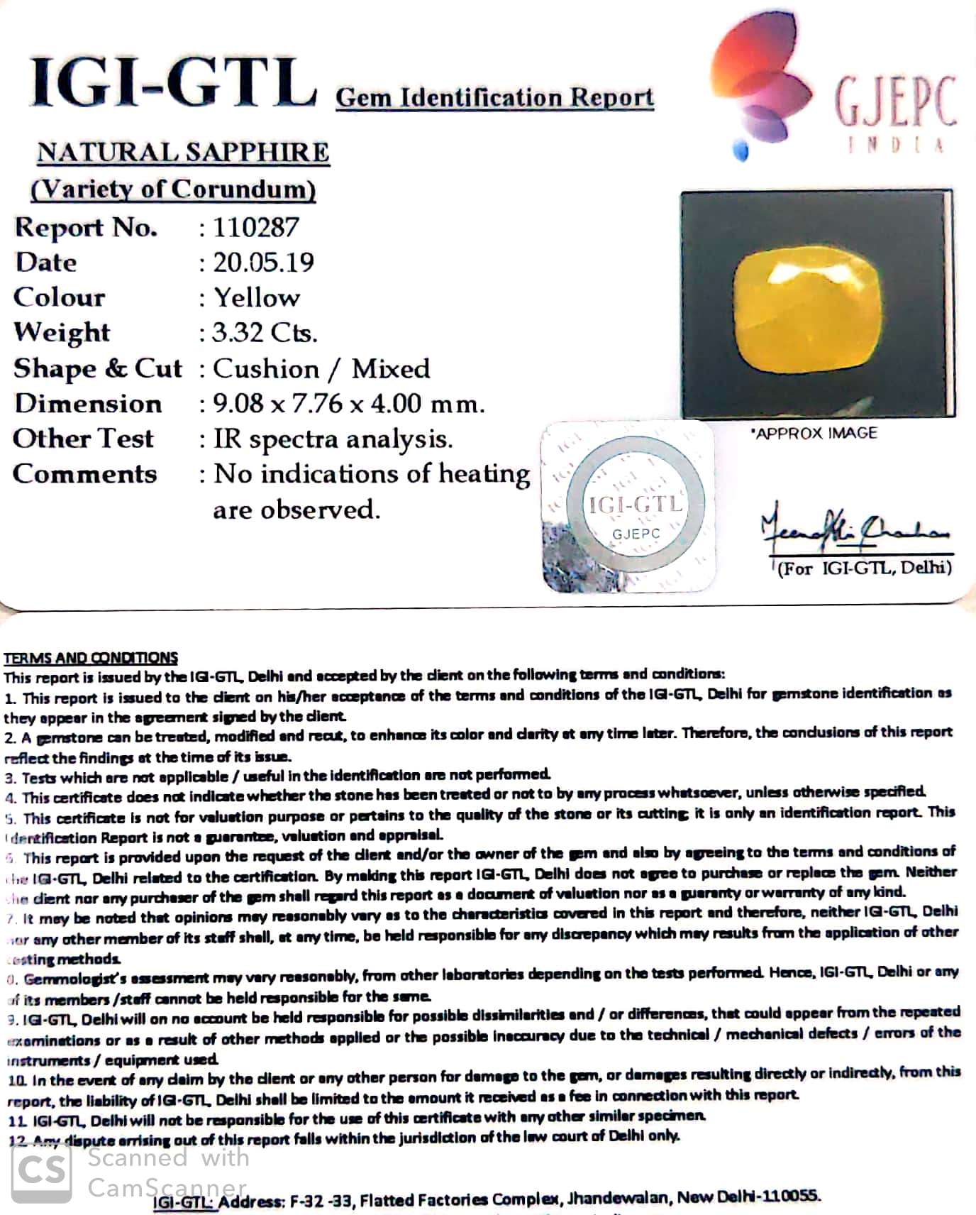 3.69 Ratti Natural Yellow Sapphire with Govt Lab Certificate-(4551)