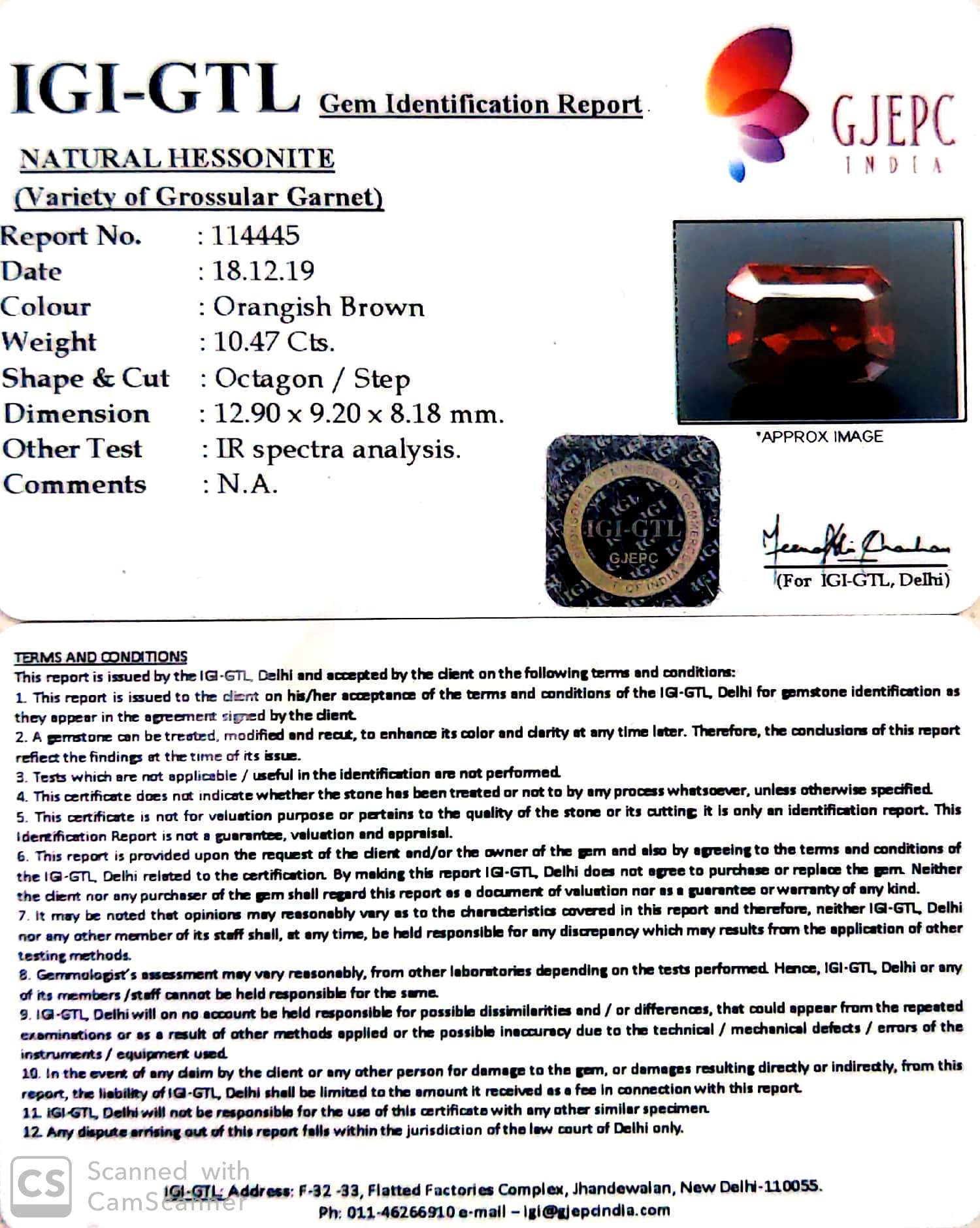 11.63 Ratti Natural Hessonite with Govt. Lab Certificate-(1221)