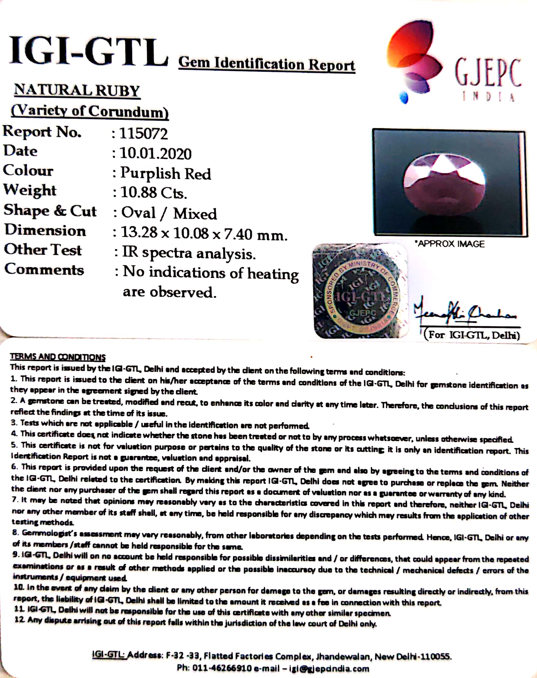 12.09 Ratti Natural Indian Ruby with Govt. Lab Certificate-(1221)