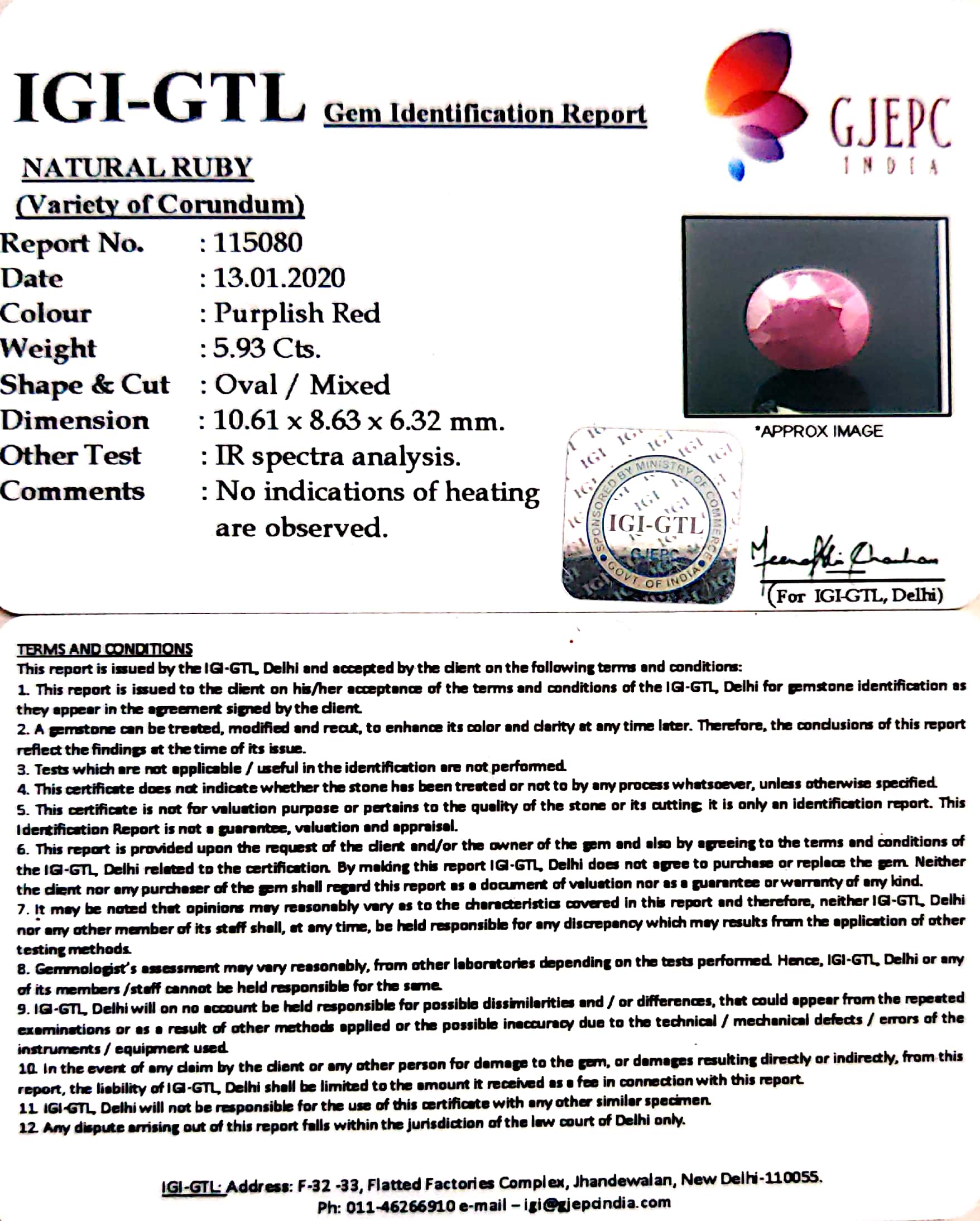 6.59 Ratti Natural Indian Ruby with Govt. Lab Certificate-(1221)