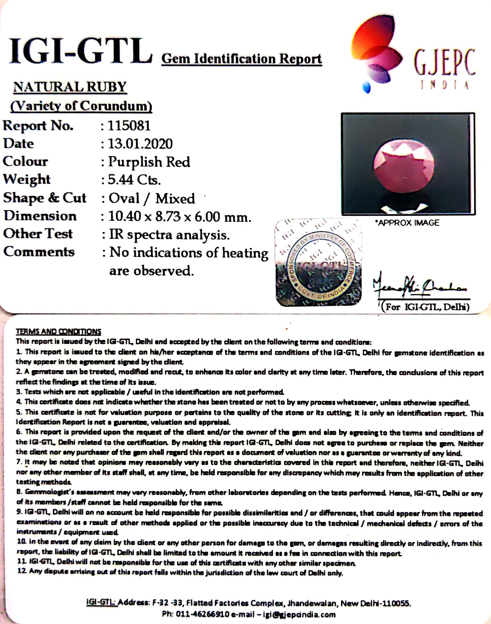 6.04 Ratti Natural New Burma Ruby with Govt. Lab Certificate-(2331)