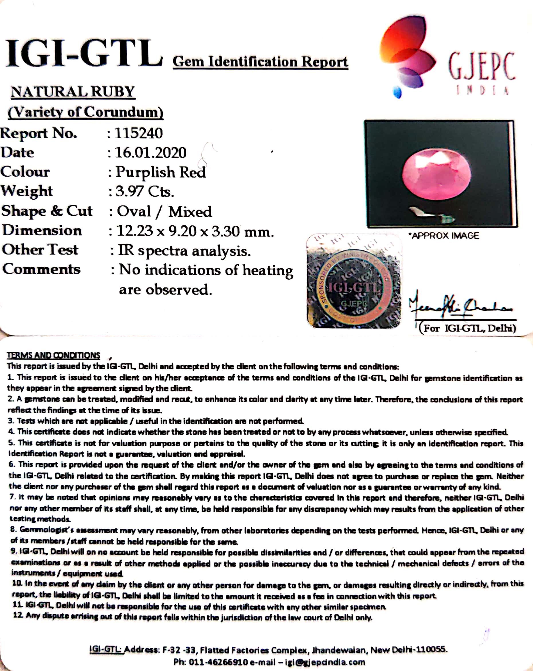 4.41 Ratti Natural New Burma Ruby with Govt. Lab Certificate-(5661)