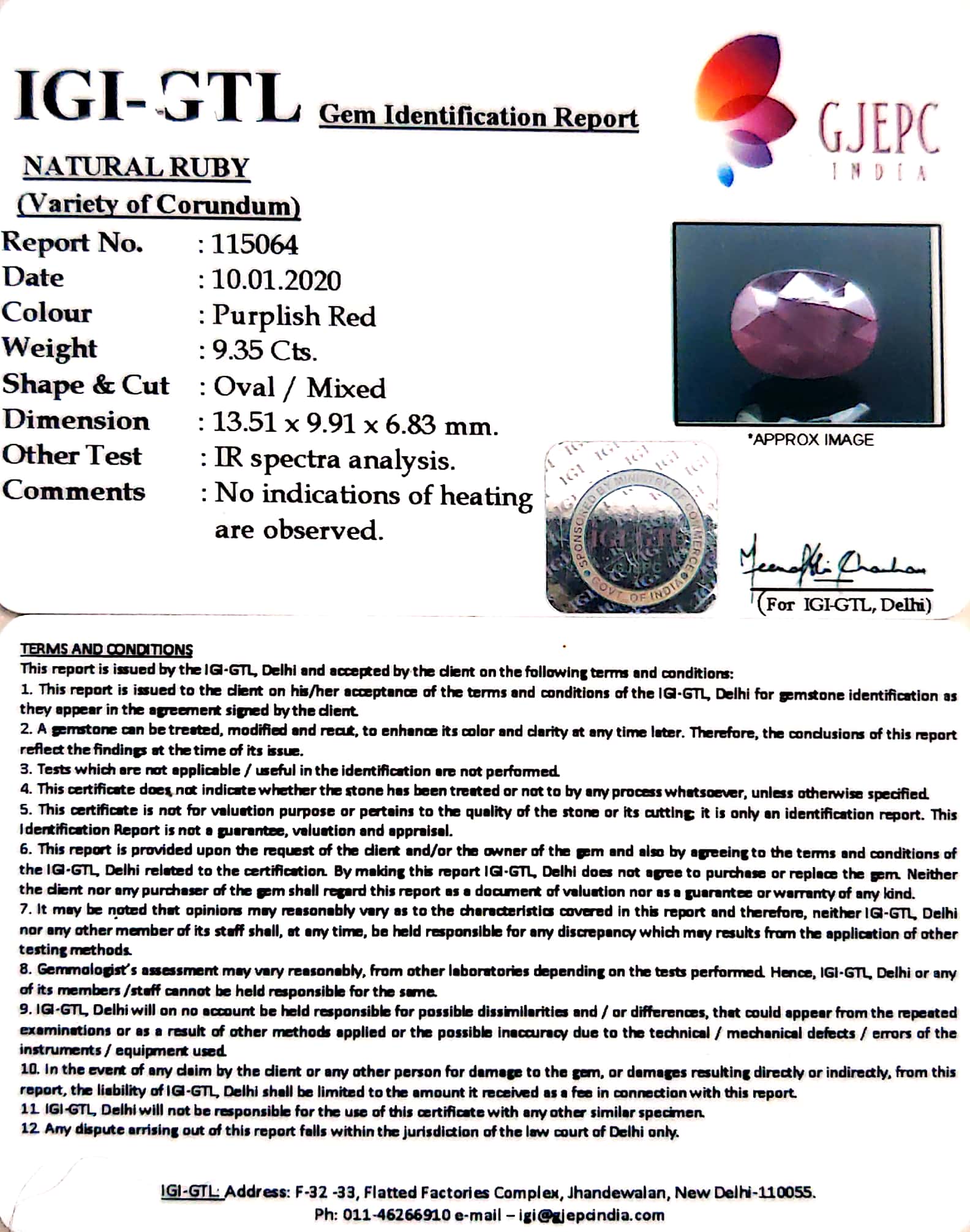 10.39 Ratti Natural New Burma Ruby with Govt. Lab Certificate-(3441)