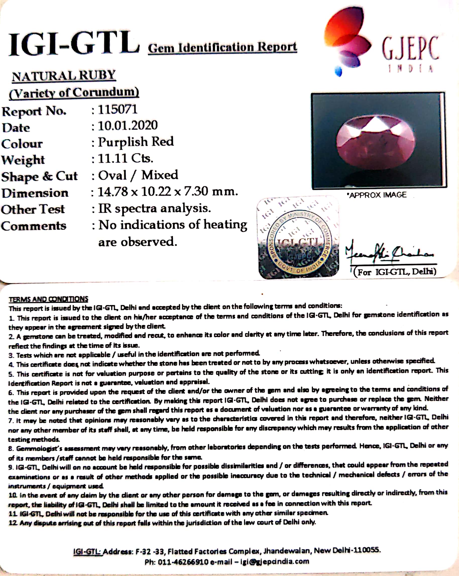 12.34 Ratti Natural Indian Ruby with Govt. Lab Certificate-(1221)