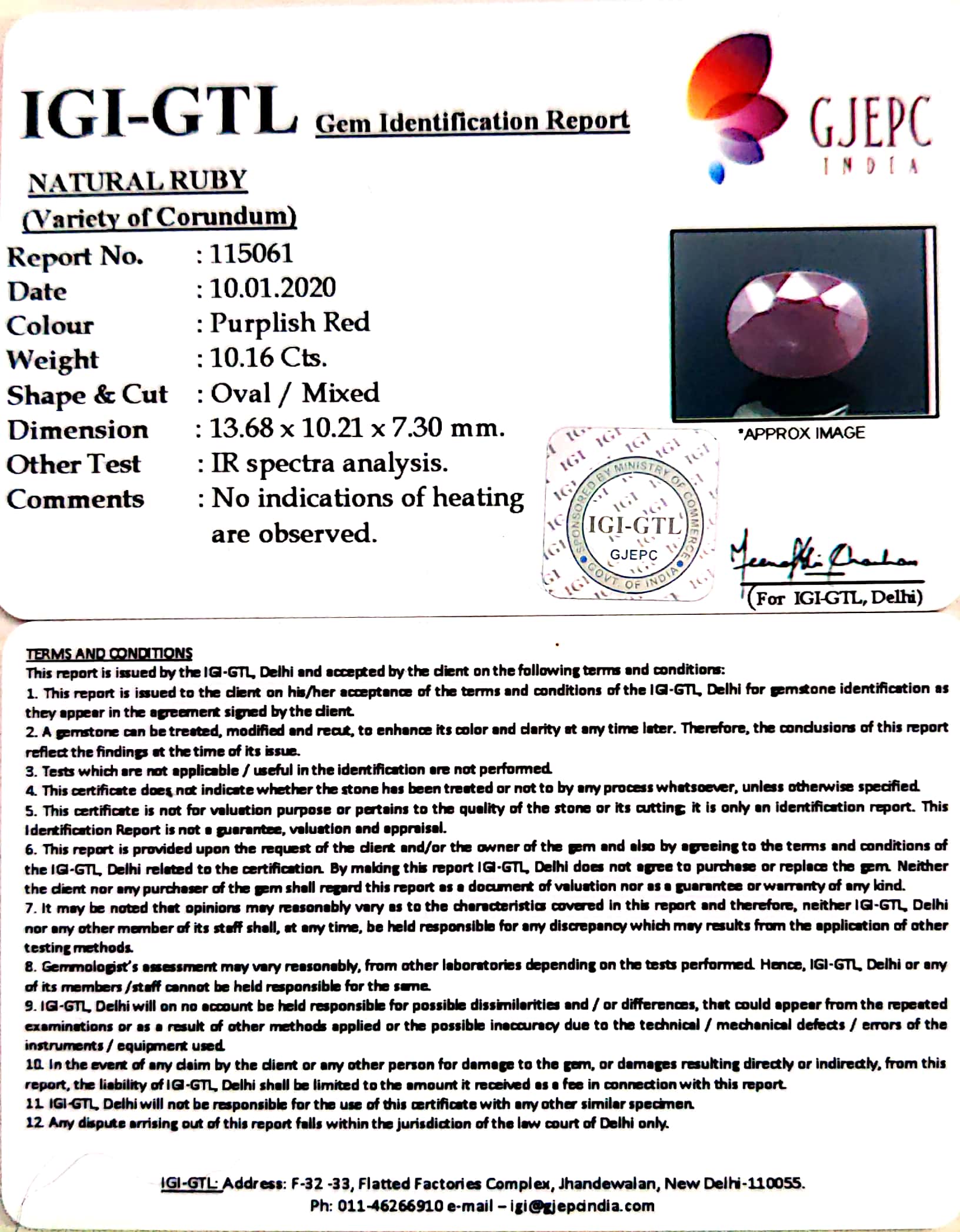 11.29 Ratti Natural Indian Ruby with Govt. Lab Certificate-(1221)