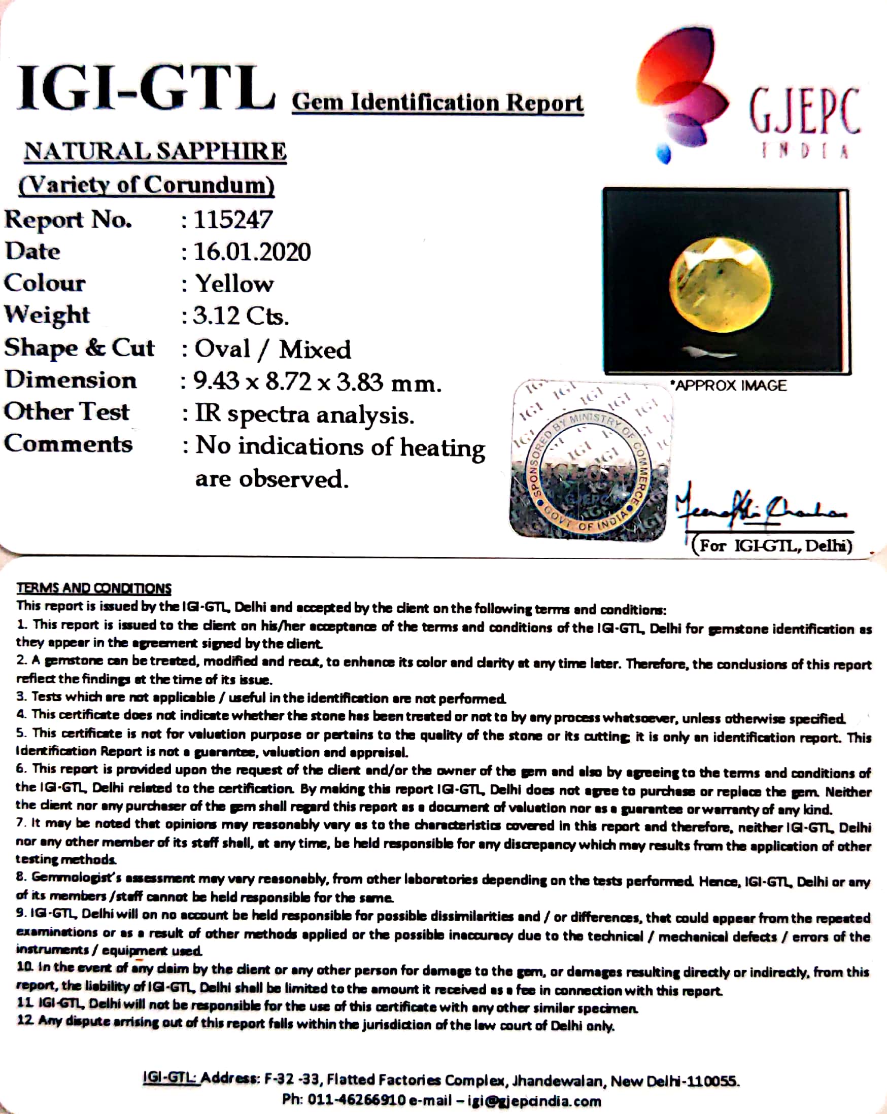 3.47 Ratti Natural Yellow Sapphire with Govt Lab Certificate-(4551)