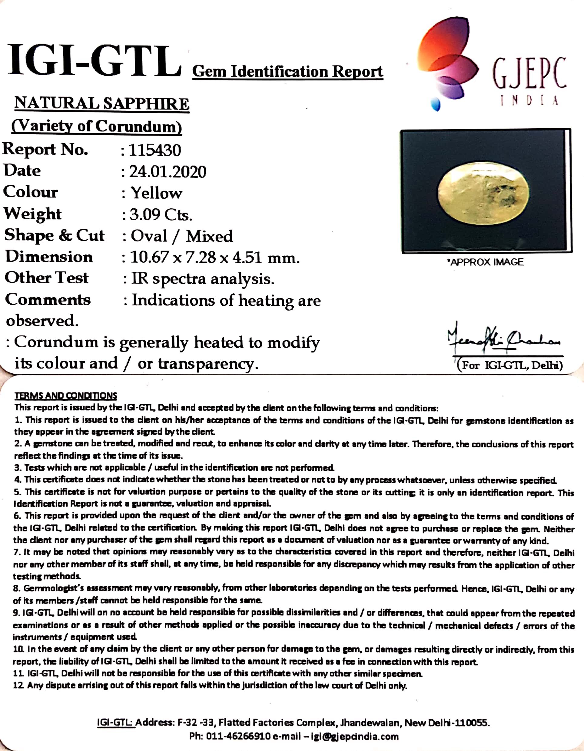 3.43 Ratti Natural Yellow Sapphire with Govt Lab Certificate-(4551)