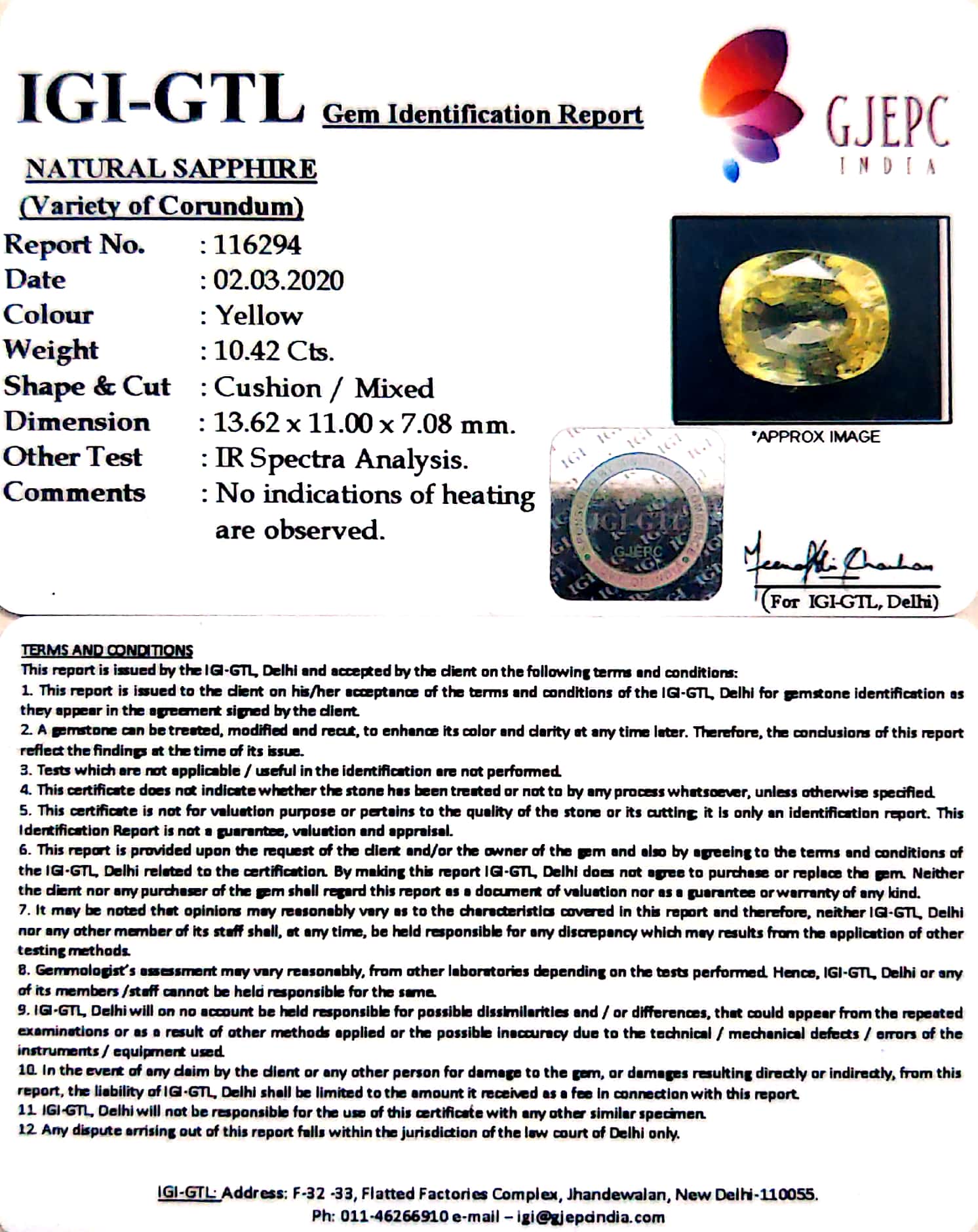 11.58 Ratti Natural Yellow Sapphire with Govt Lab Certificate-(56650)