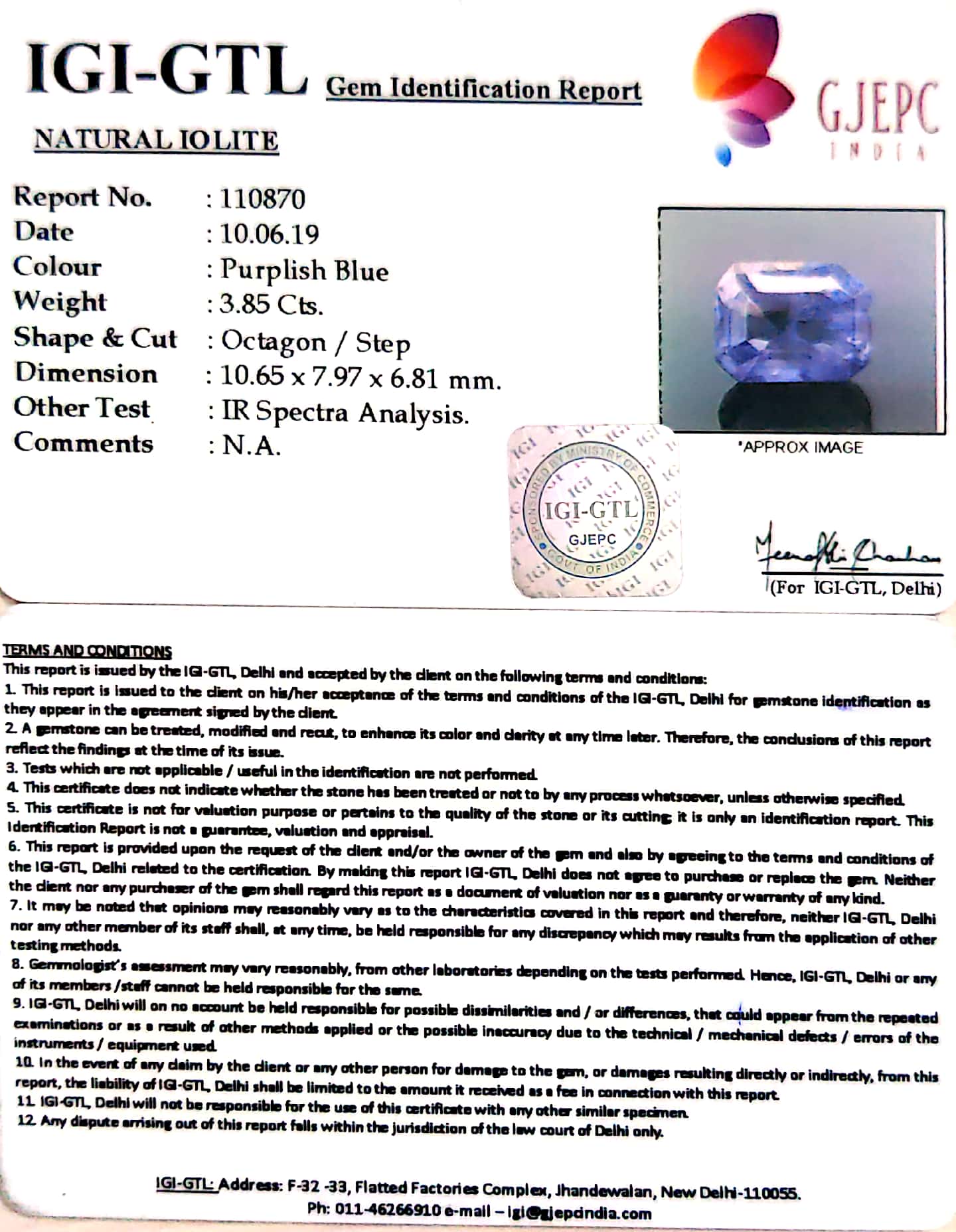 4.28 Ratti Natural Iolite With Govt. Lab Certificate-(2331)