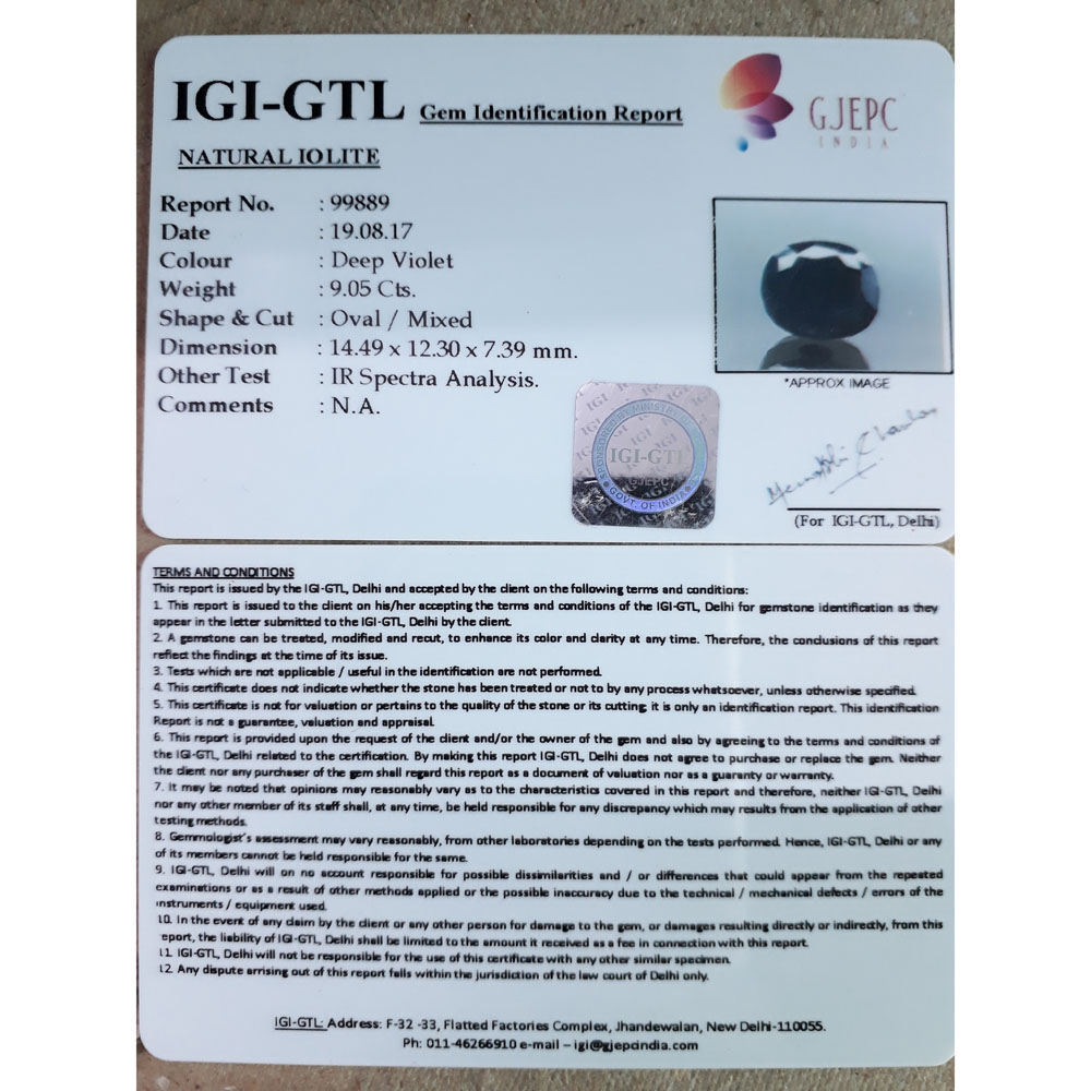 10.06 Ratti Natural Iolite with Govt. Lab Certificate-(550)