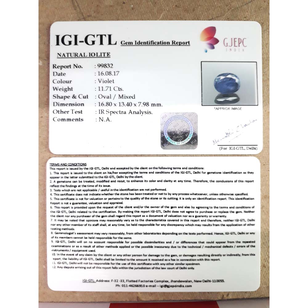 13.01 Ratti Natural Iolite with Govt. Lab Certificate-(550)