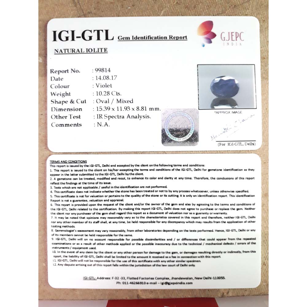 11.42 Ratti Natural Iolite with Govt. Lab Certificate-(550)