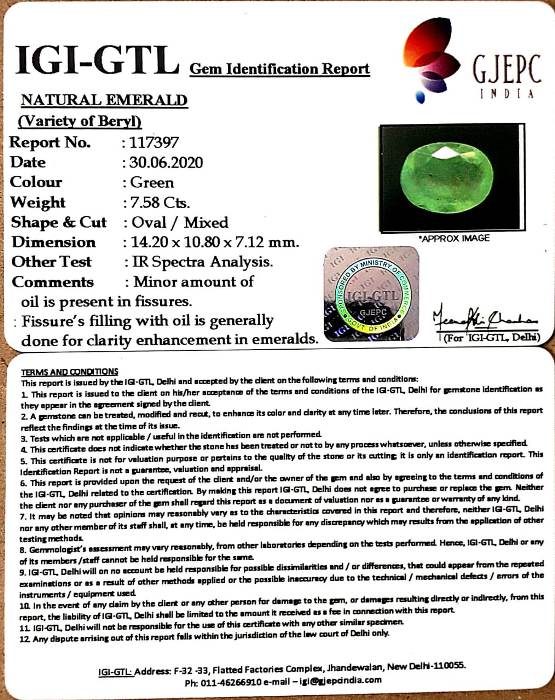 8.41 Ratti Natural Emerald Stone With Govt. Lab Certified (4551)