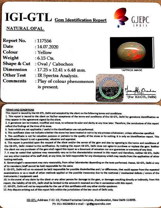 6.83 Ratti Natural fire Opal with Govt. Lab Certificate-(2331)