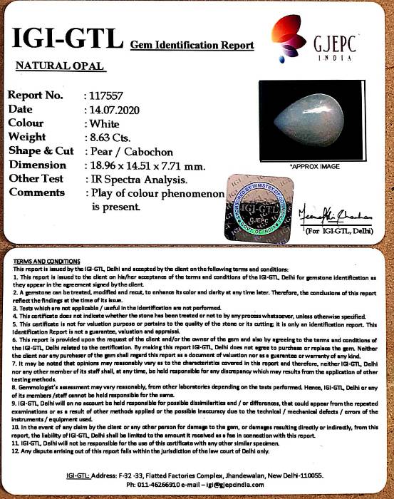 9.57 Ratti Natural fire Opal with Govt. Lab Certificate-(2331)