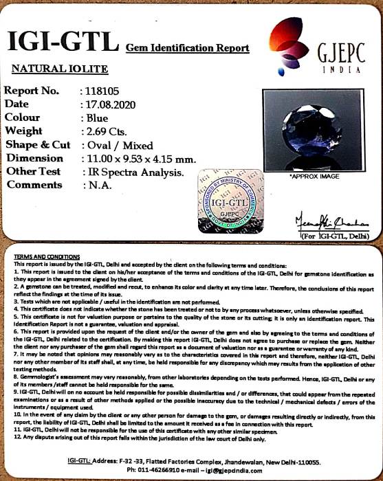 2.98 Ratti Natural Iolite With Govt. Lab Certificate-(2331)